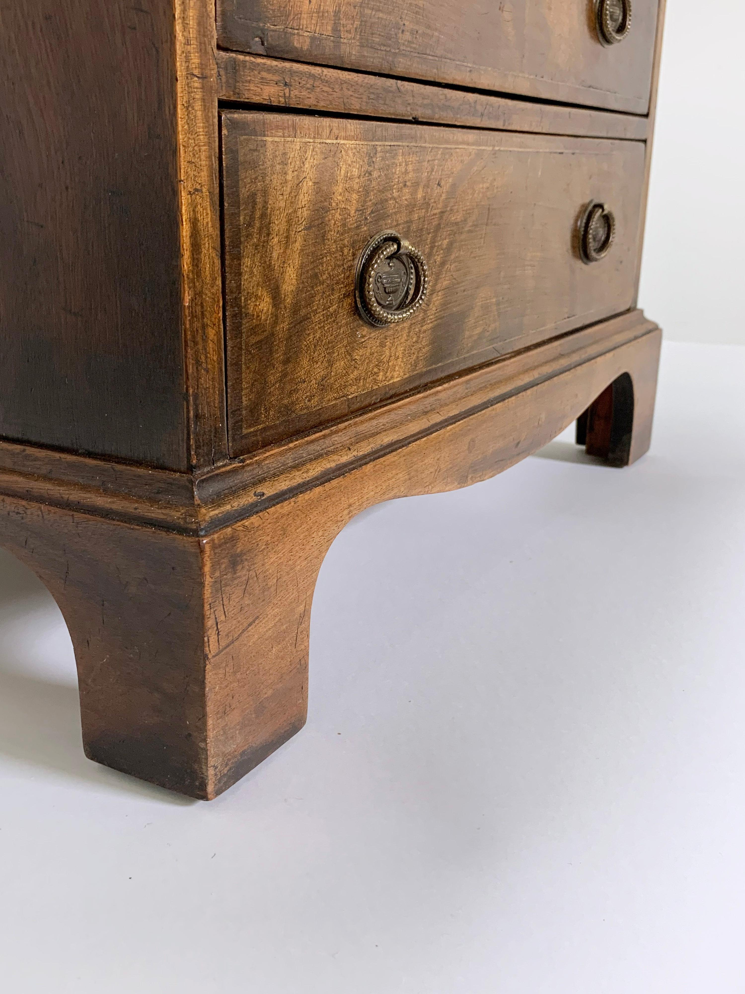 18th Century and Earlier Antique Georgian Miniature Chest in Mahogany with Boxwood Stringing, ca. 1780s For Sale
