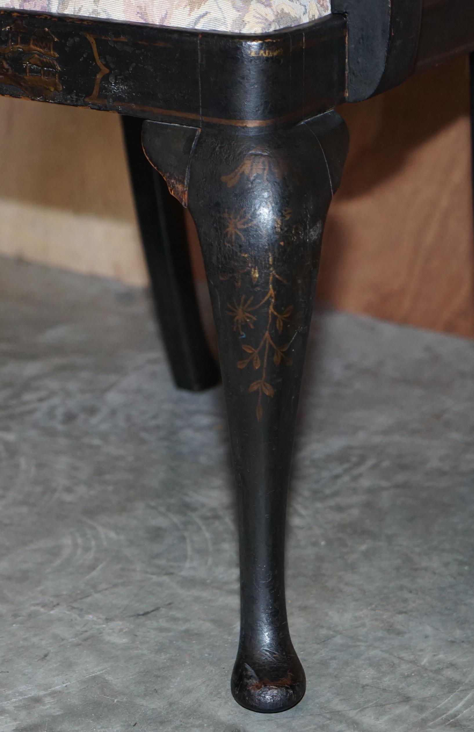 Antique Georgian Chinoiserie Black Lacquer Armchair Original Paint Well Worn For Sale 4