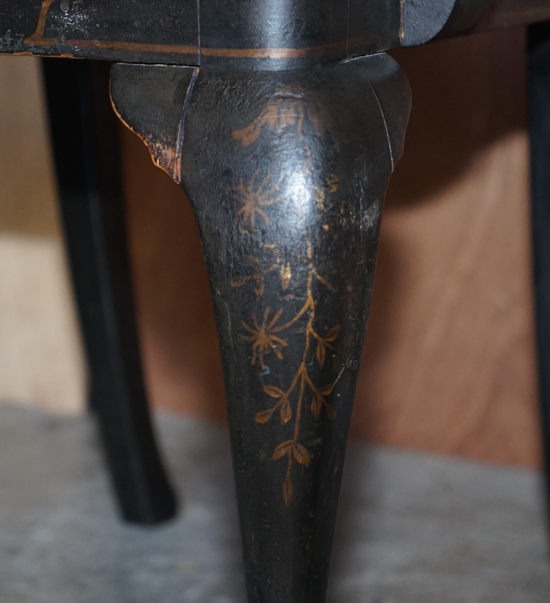 Antiker georgianischer Chinoiserie-Sessel, schwarzer Lack, Originalfarbe, gut getragen im Angebot 7