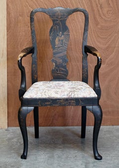 Antiker georgianischer Chinoiserie-Sessel, schwarzer Lack, Originalfarbe, gut getragen