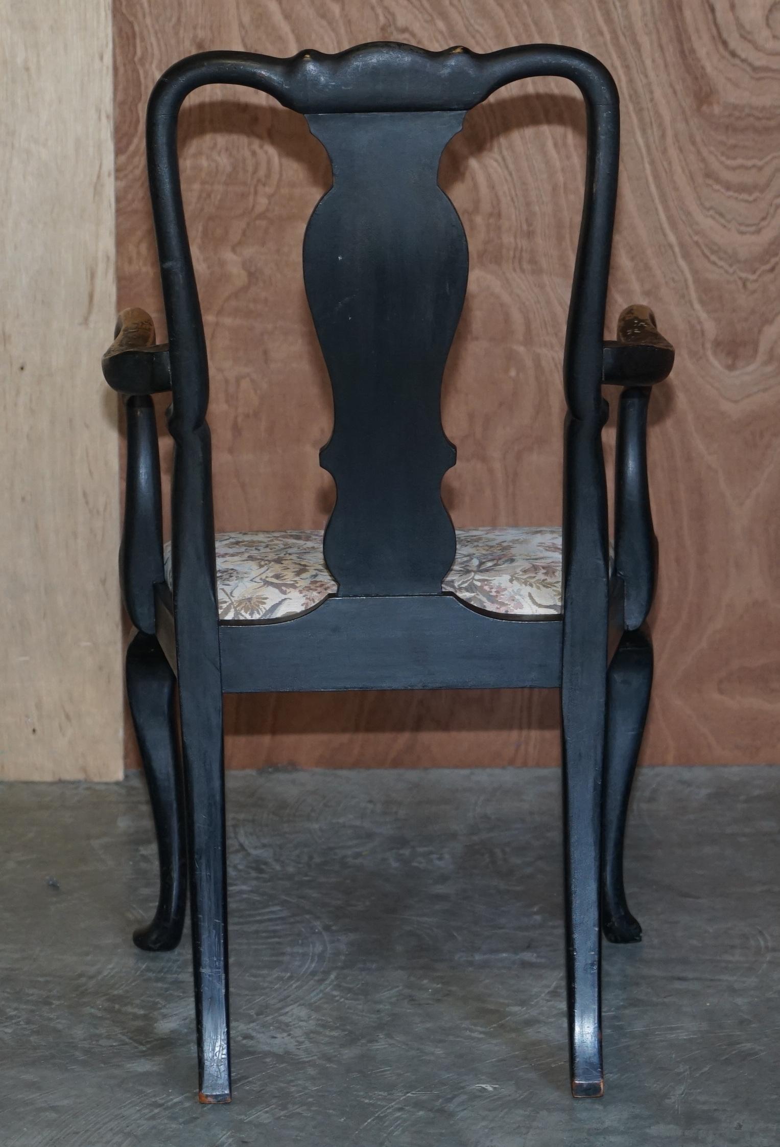Antique Georgian Chinoiserie Black Lacquer Armchair Original Paint Well Worn For Sale 11