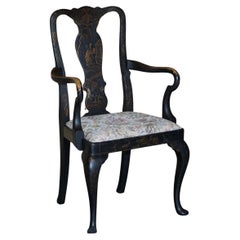 Antique Georgian Chinoiserie Black Lacquer Armchair Original Paint Well Worn