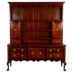 Antique Georgian Chippendale Carved Inlay Mahogany Welsh Dresser Plate Rack 1790