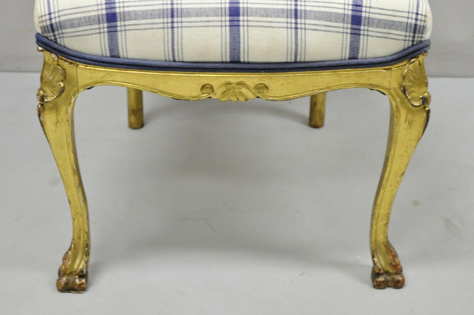 19th Century Antique Georgian Chippendale Gold Giltwood Carved Paw Feet Accent Side Chair For Sale