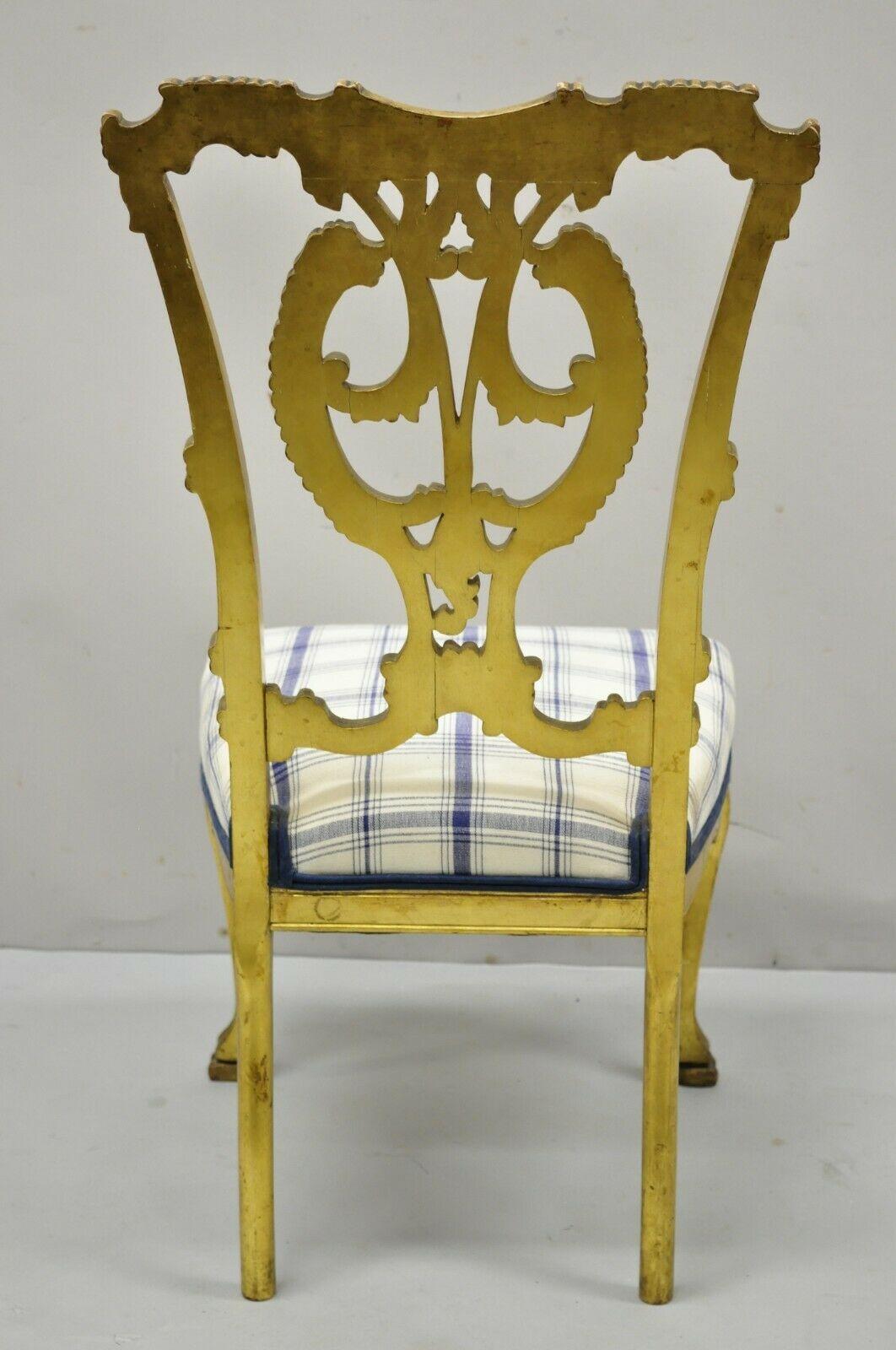 Antique Georgian Chippendale Gold Giltwood Carved Paw Feet Accent Side Chair For Sale 3