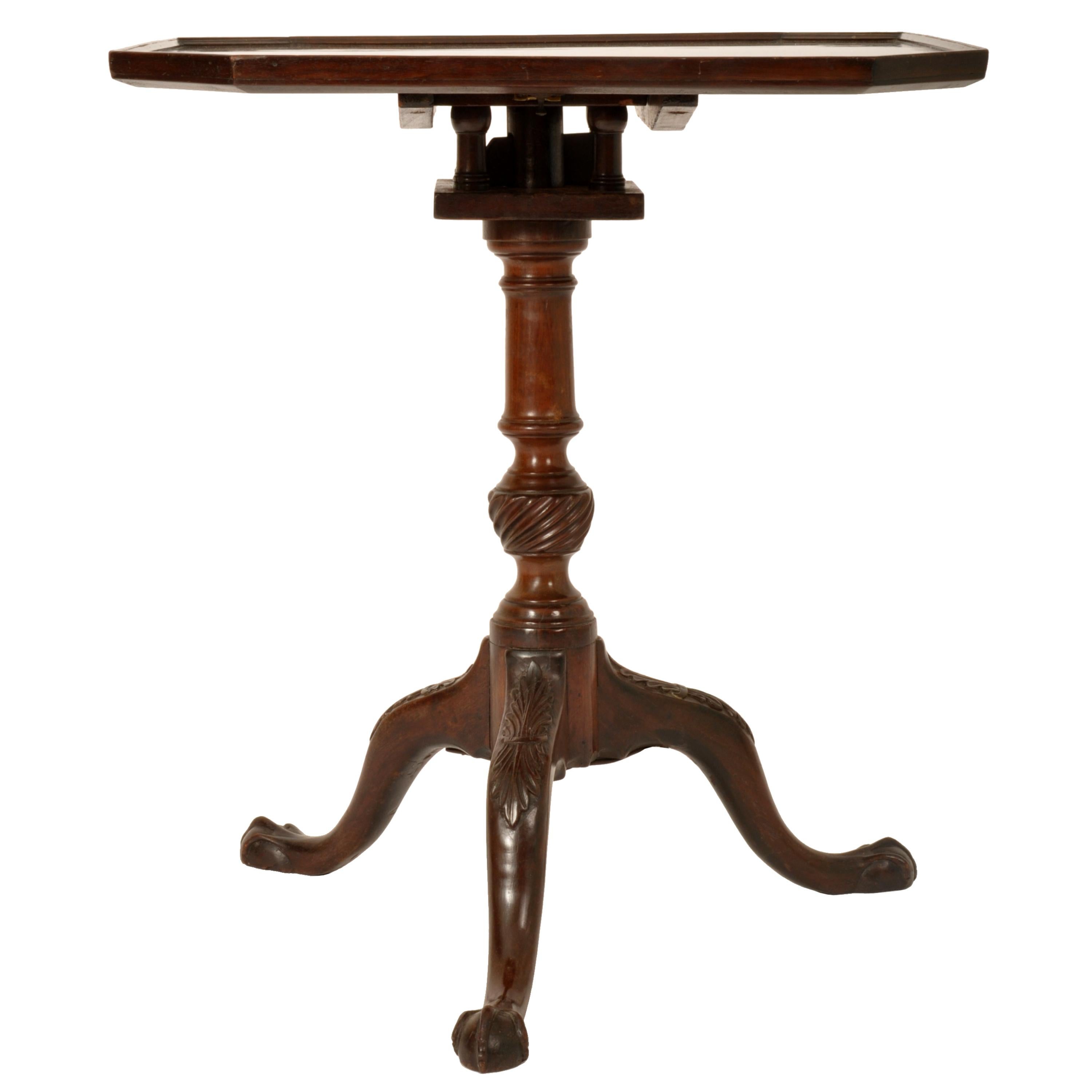 Carved Antique Georgian Chippendale Mahogany Tilt-Top Pedestal Tripod Wine Table 1790   For Sale