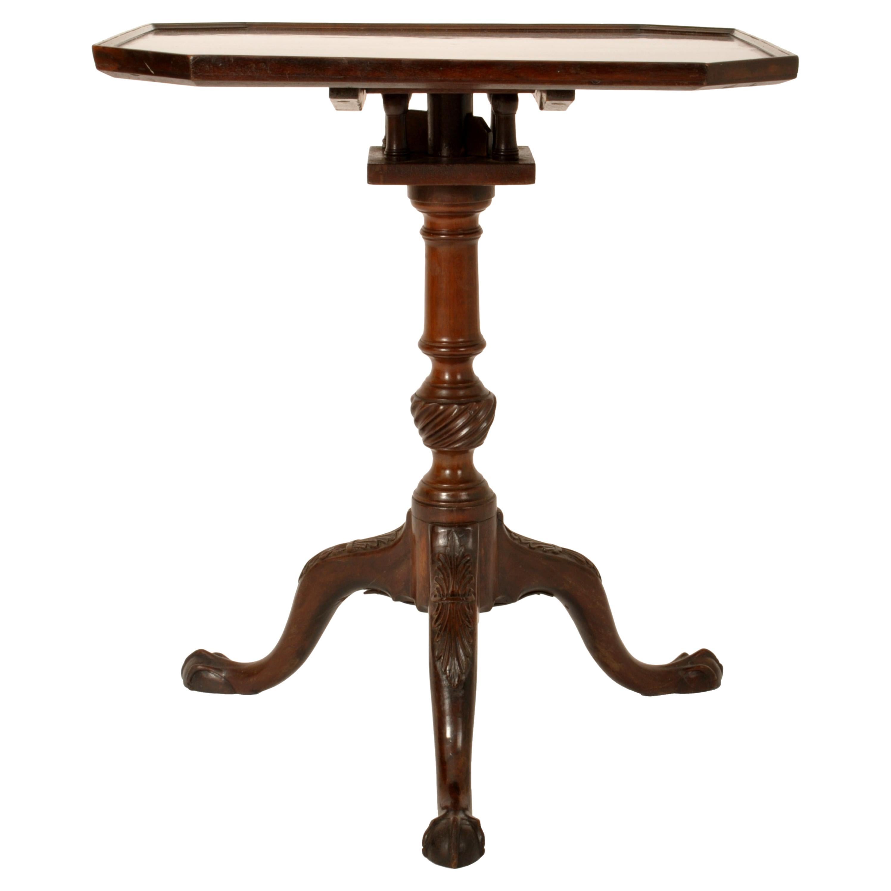 Antique Georgian Chippendale Mahogany Tilt-Top Pedestal Tripod Wine Table 1790  