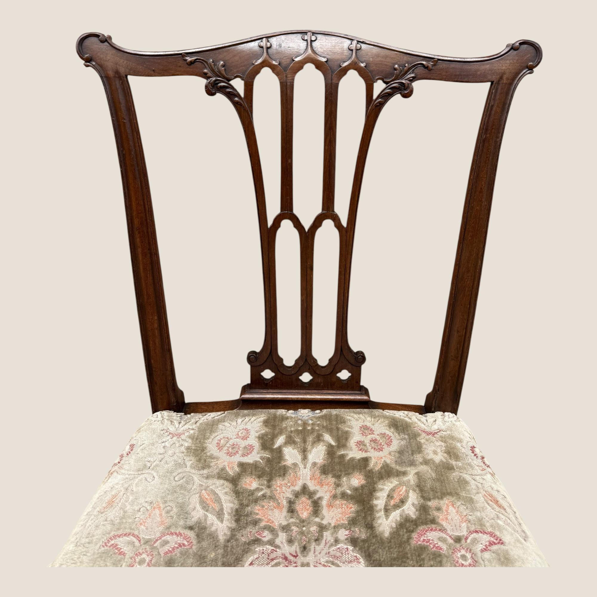 18th Century and Earlier Antique Georgian Chippendale Period Mahogany & Floral Upholstered Carved Chair For Sale
