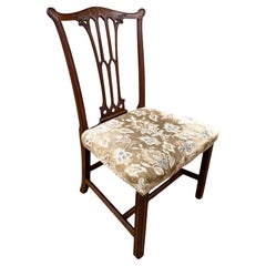 Antique Georgian Chippendale Period Mahogany & Floral Upholstered Carved Chair