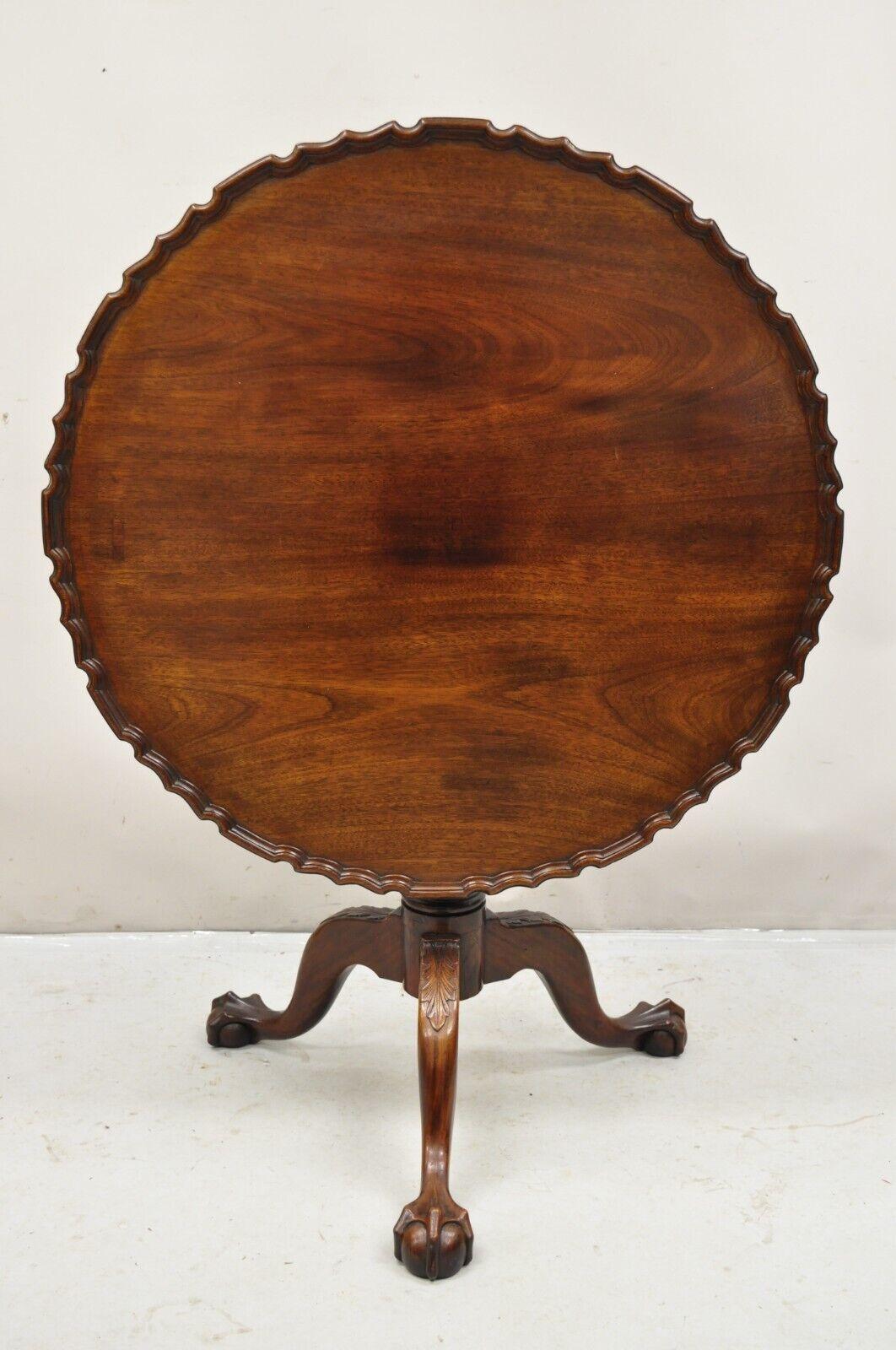 Antique Georgian Chippendale Pie Crust Mahogany Ball and Claw Tilt Top Table For Sale 8