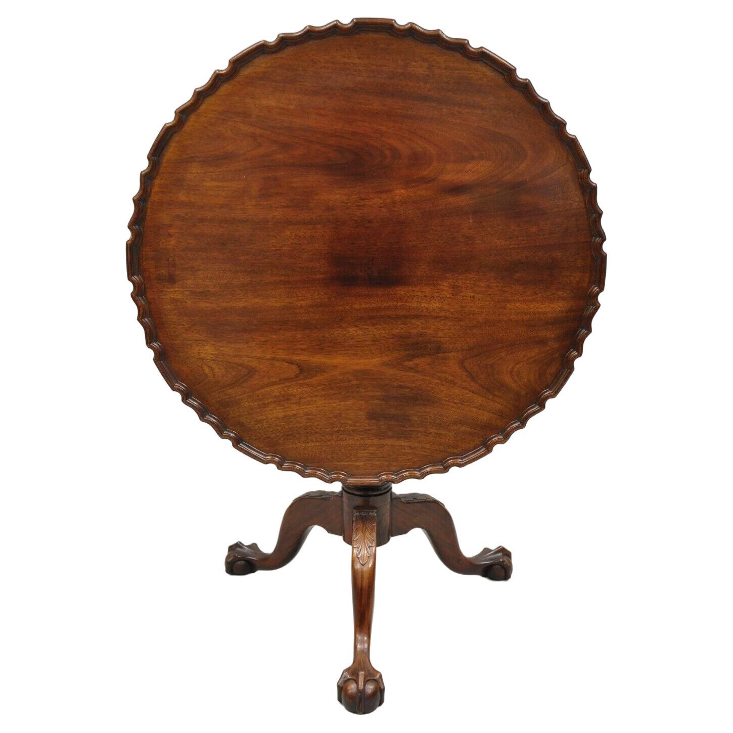 Antique Georgian Chippendale Pie Crust Mahogany Ball and Claw Tilt Top Table For Sale