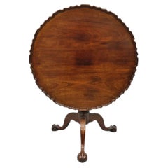 Antique Georgian Chippendale Pie Crust Mahogany Ball and Claw Tilt Top Table
