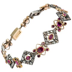 Antique Georgian circa 1790 Ruby and Diamond in Gold and Silver Bracelet