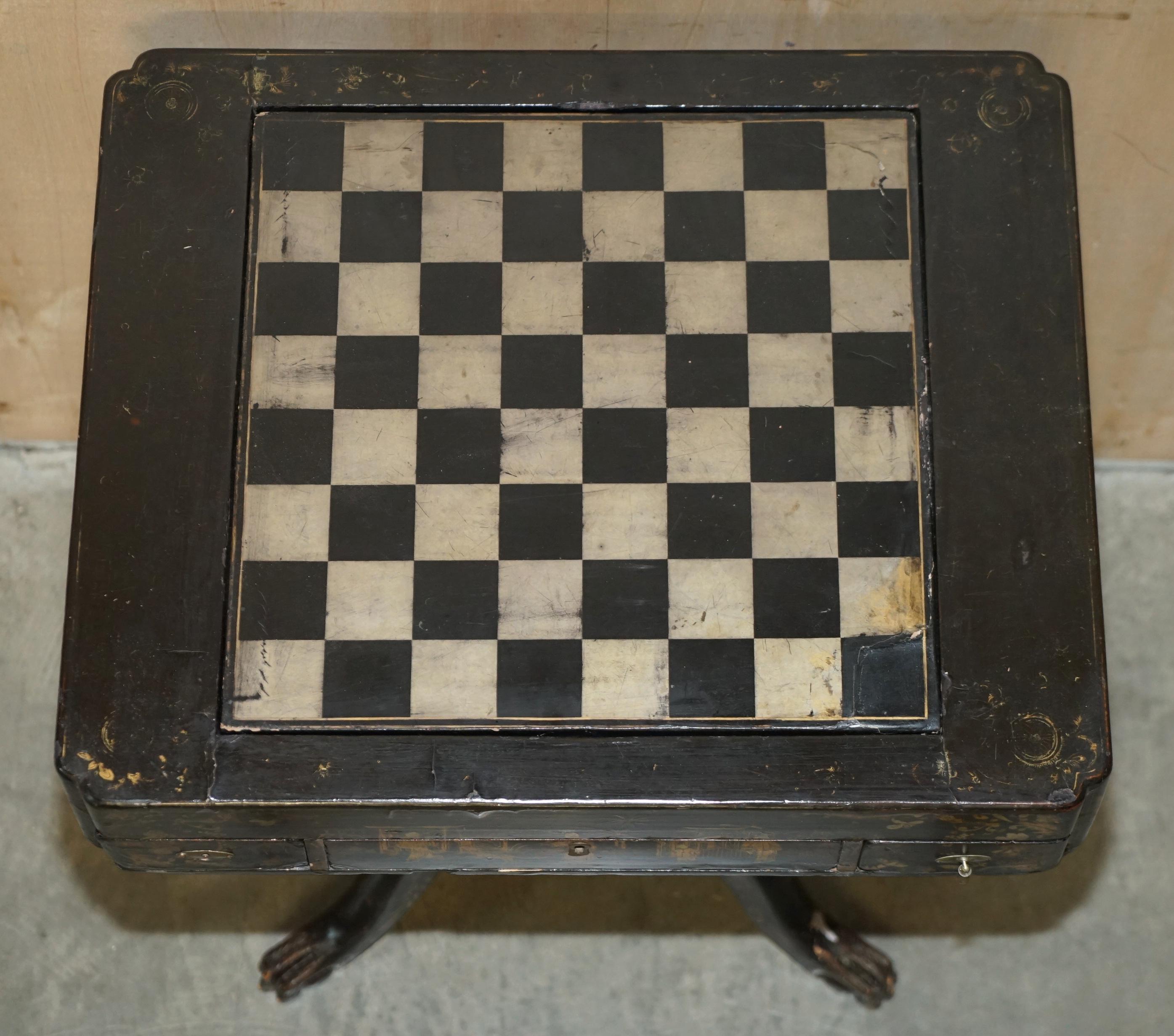 ANTIQUE GEORGIAN CIRCA 1820 CHiNESE CHINOISERIE CHESSBOARD BACKGAMMON TABLE For Sale 5