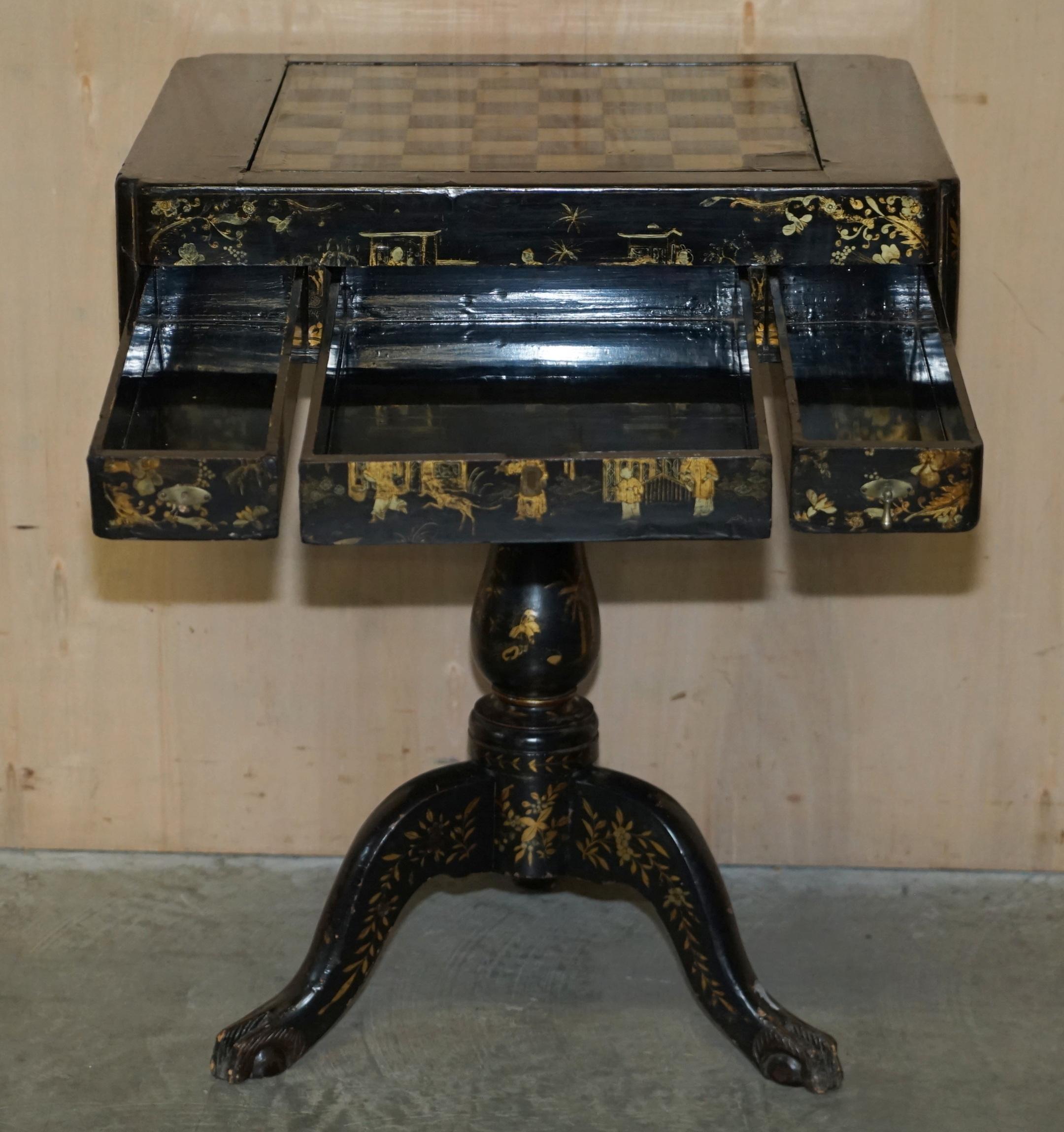 ANTIQUE GEORGIAN CIRCA 1820 CHiNESE CHINOISERIE CHESSBOARD BACKGAMMON TABLE For Sale 10