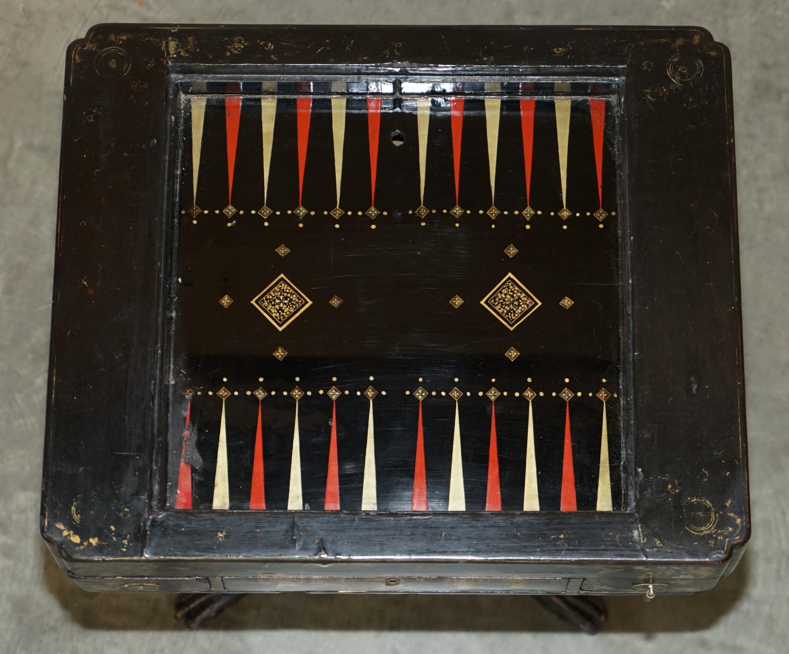 ANTIQUE GEORGIAN CIRCA 1820 CHiNESE CHINOISERIE CHESSBOARD BACKGAMMON TABLE For Sale 12