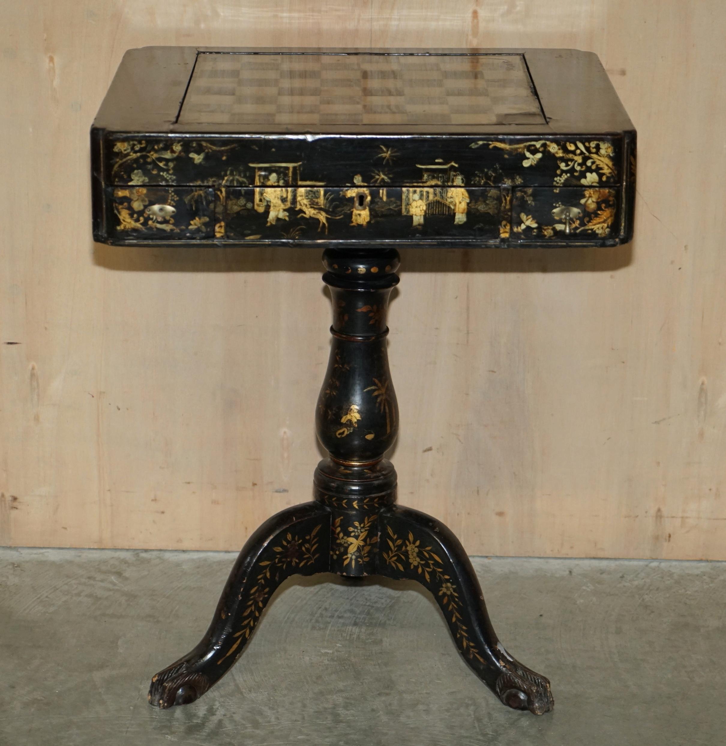 Wood ANTIQUE GEORGIAN CIRCA 1820 CHiNESE CHINOISERIE CHESSBOARD BACKGAMMON TABLE For Sale