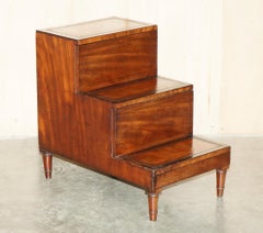 ANTIQUE GEORGIAN CiRCA 1820 HARDWOOD & LEATHER LIBRARY STEPS INTERNAL STORAGE