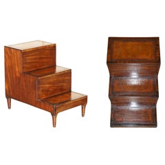 ANTIQUE GEORGIAN CIRCA 1820 HARDWOOD & LEATHER LIBRARY STEPS INTERNAL STORAGE