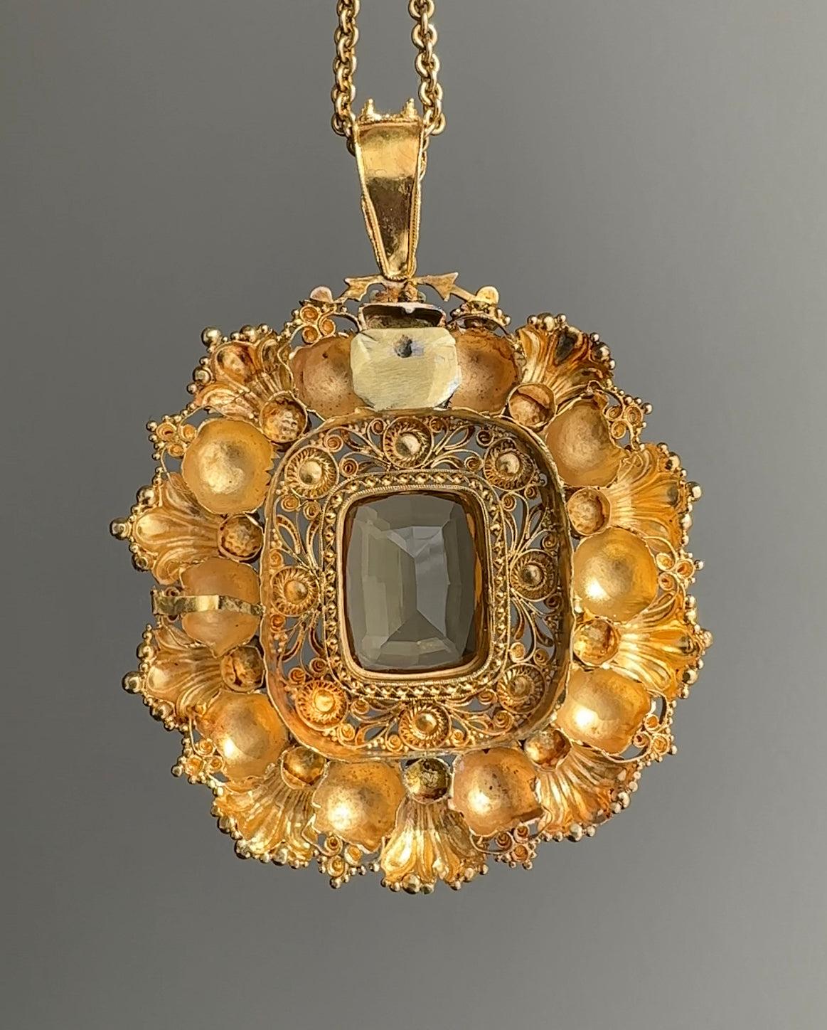 Antique Georgian Citrine Cannetille Pendant In Good Condition For Sale In Hummelstown, PA