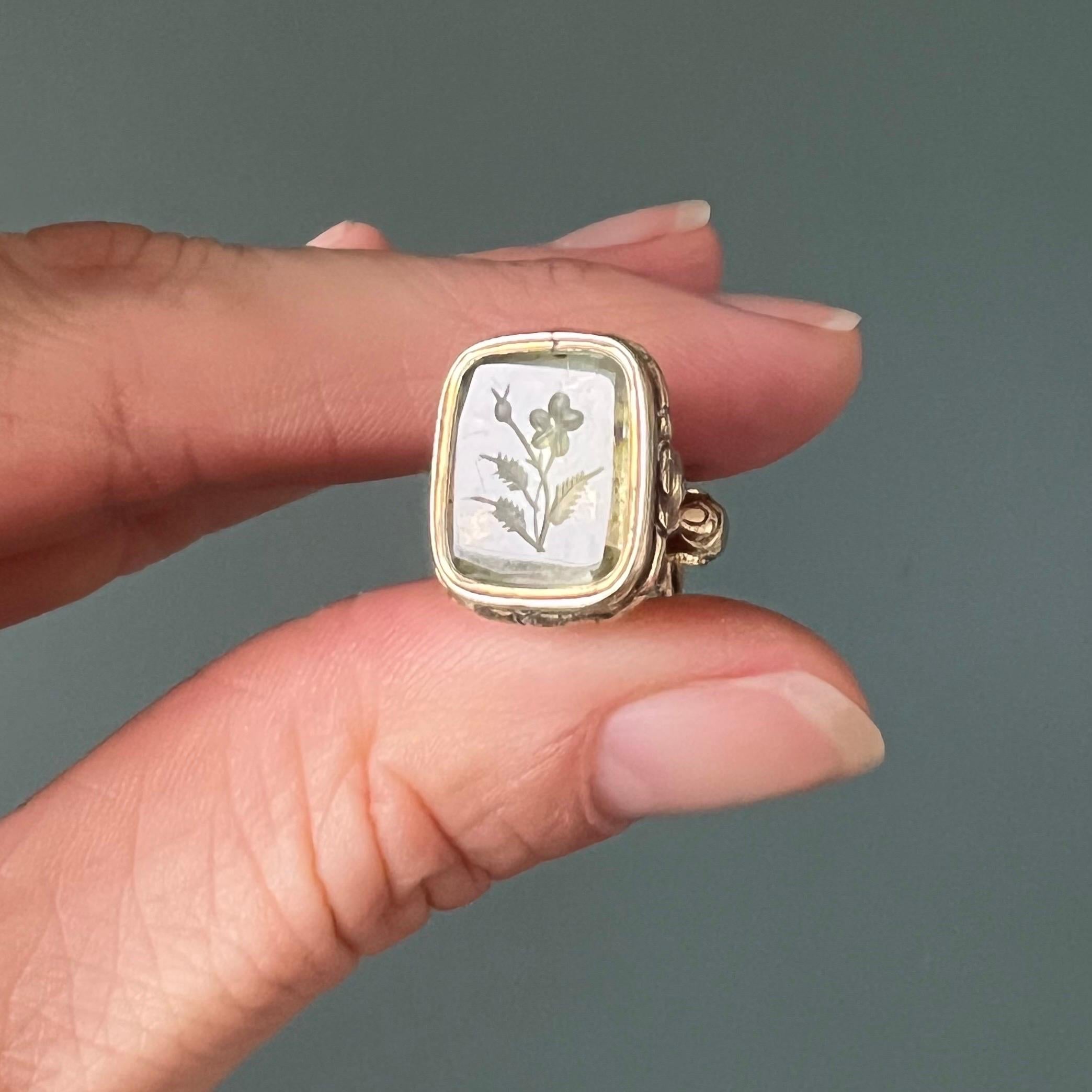 Square Cut Antique Georgian Citrine Forget-Me-Not Flower Wax Seal Fob Pendant