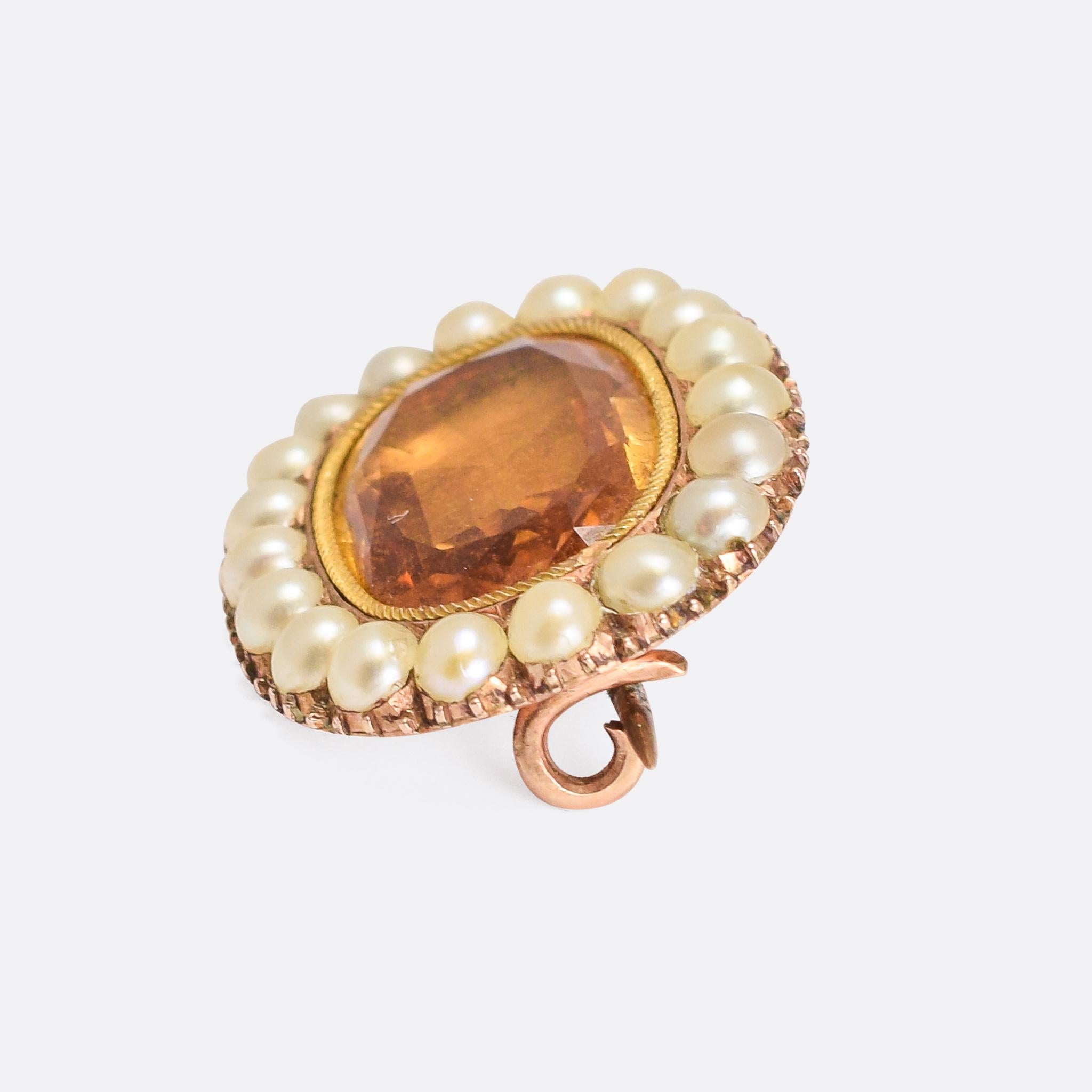 Antique Georgian Citrine Pearl Brooch In Good Condition In Sale, Cheshire