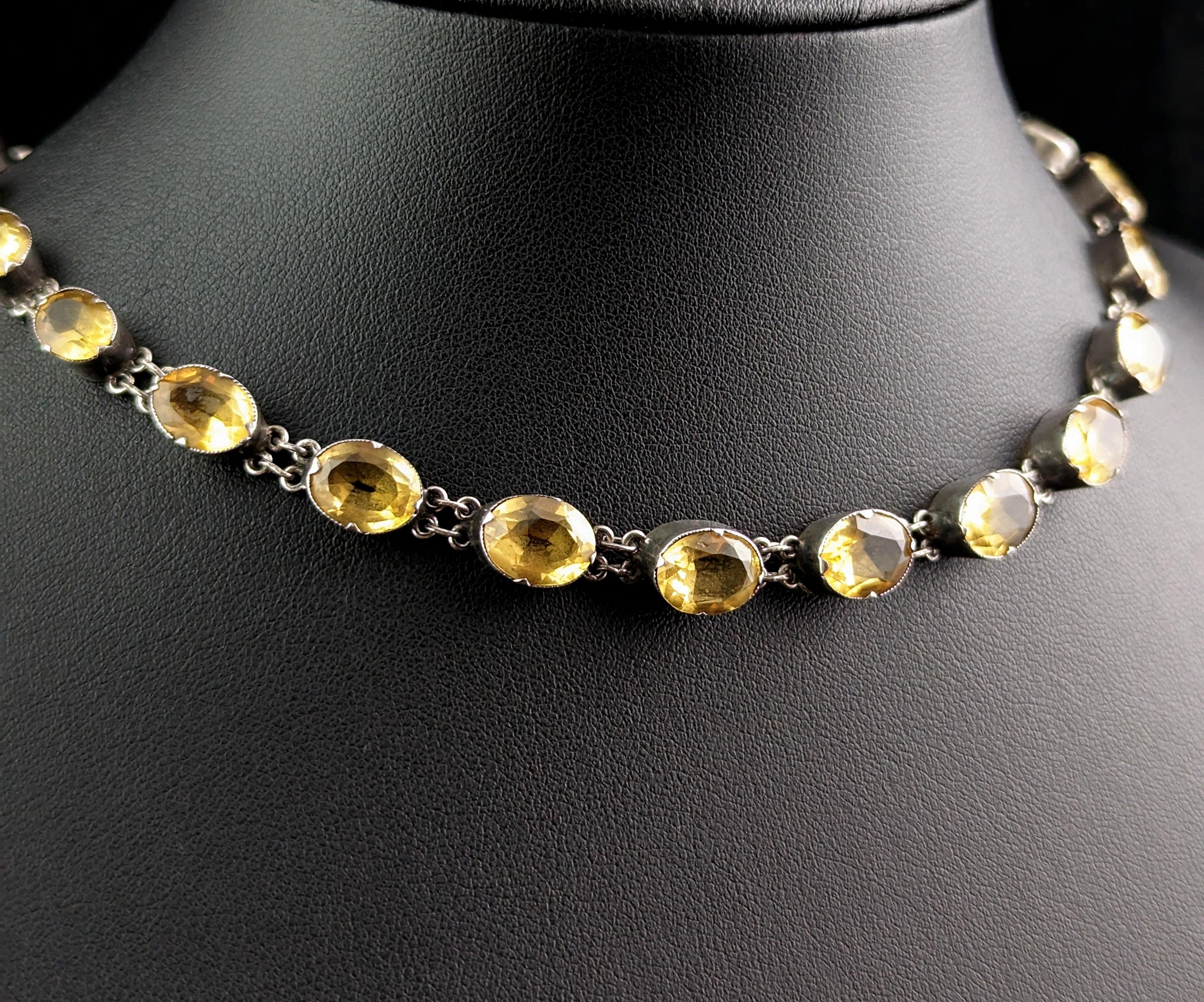Antique Georgian Citrine Riviere Necklace, Sterling Silver 5