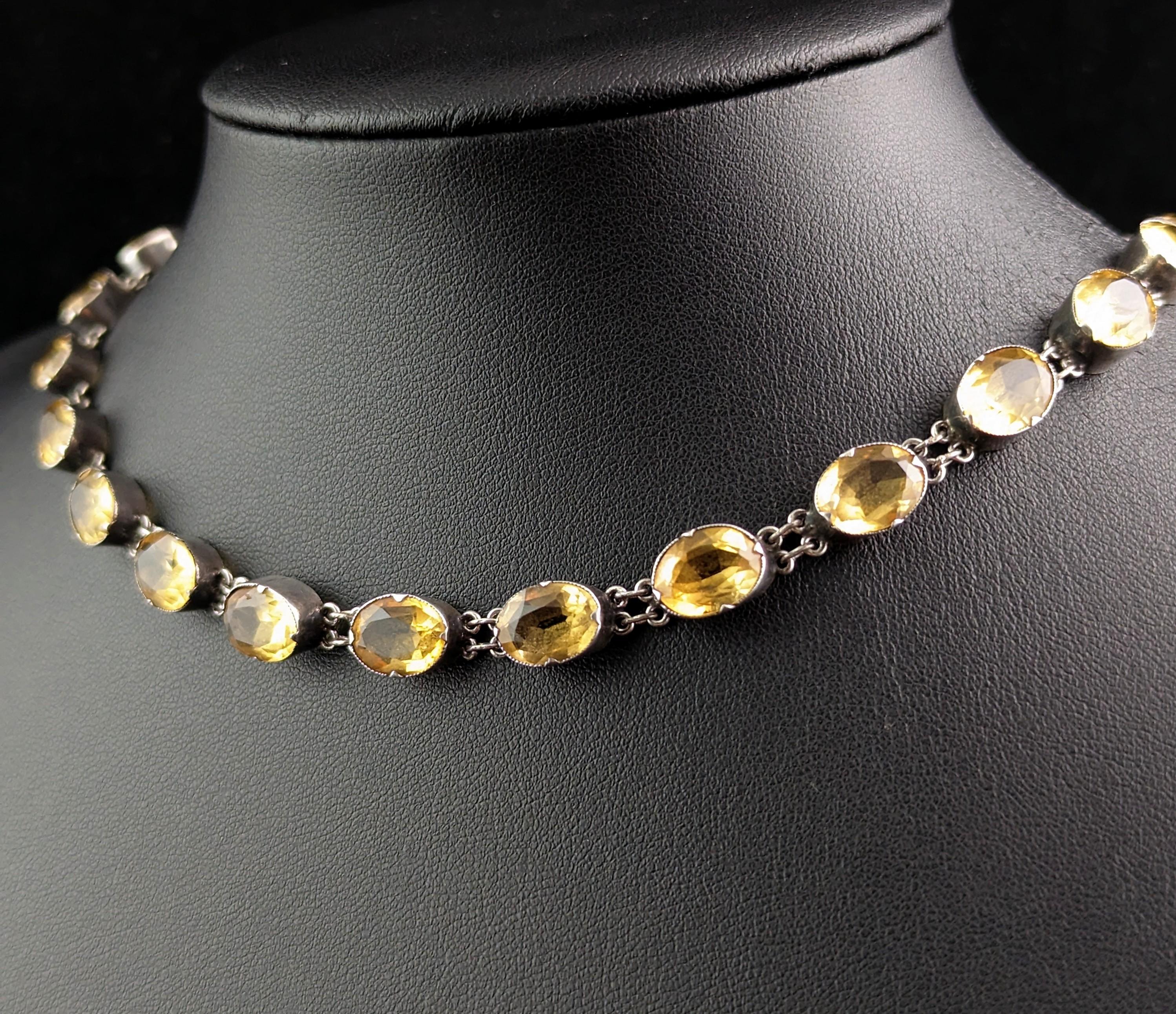 Oval Cut Antique Georgian Citrine Riviere Necklace, Sterling Silver