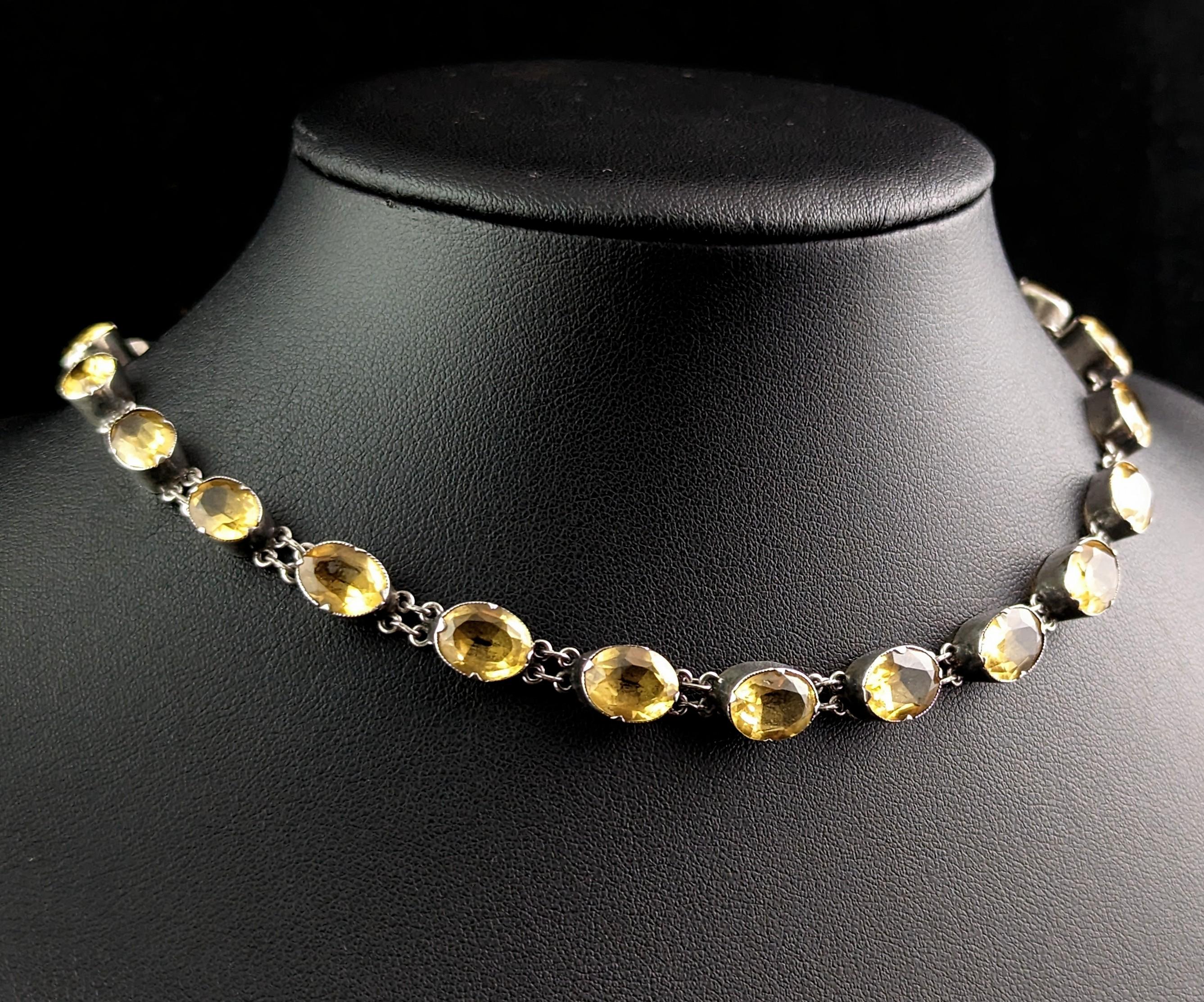 Antique Georgian Citrine Riviere Necklace, Sterling Silver In Good Condition In NEWARK, GB