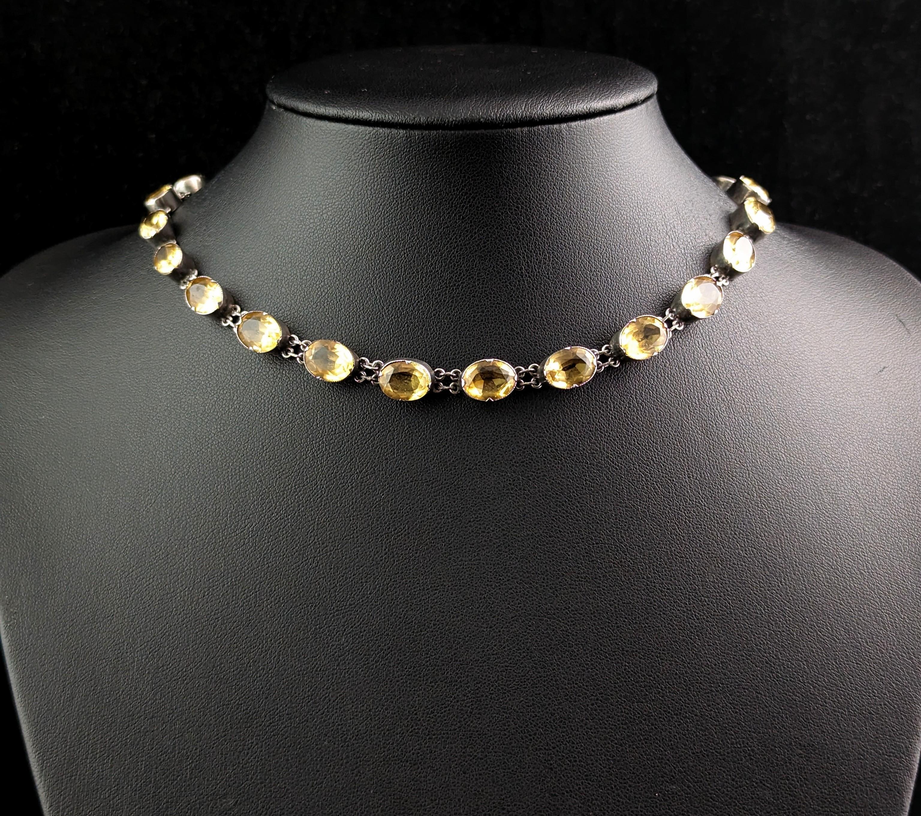 Antique Georgian Citrine Riviere Necklace, Sterling Silver 4