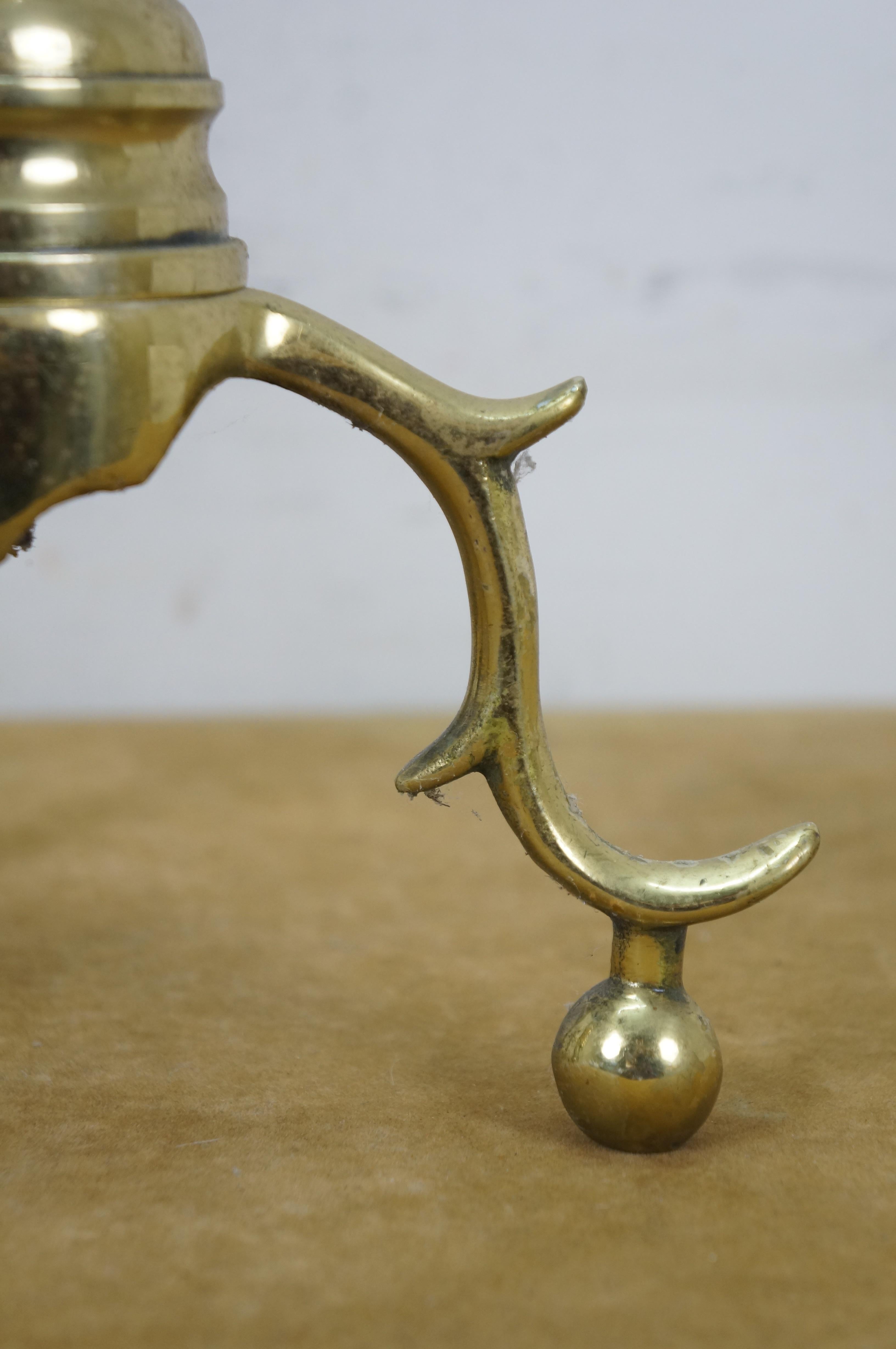 Antique Georgian Colonial Revival Brass Beehive Fire Dog Andirons 20