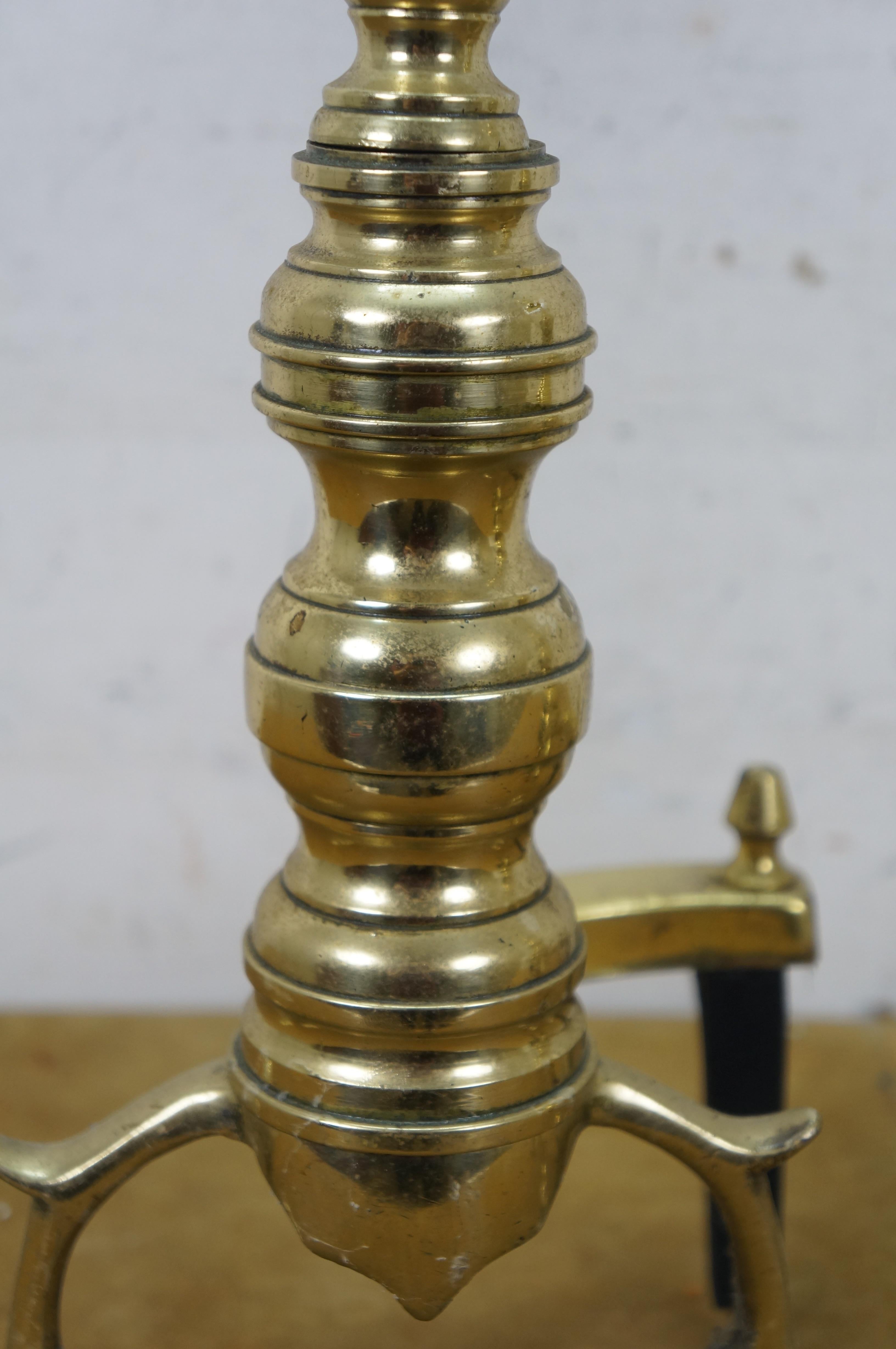 Antique Georgian Colonial Revival Brass Beehive Fire Dog Andirons 20
