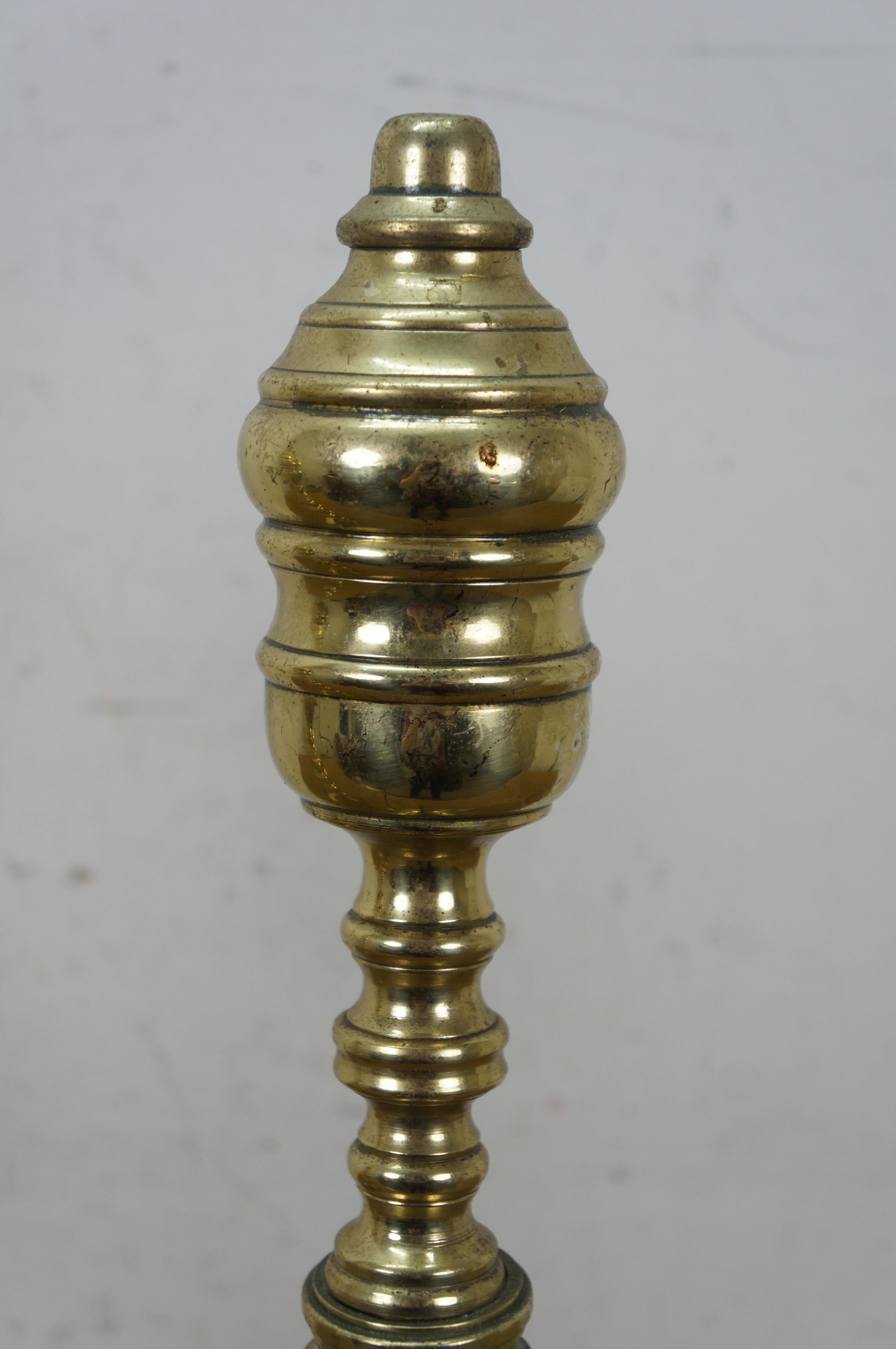 Antique Georgian Colonial Revival Brass Beehive Fire Dog Andirons 20