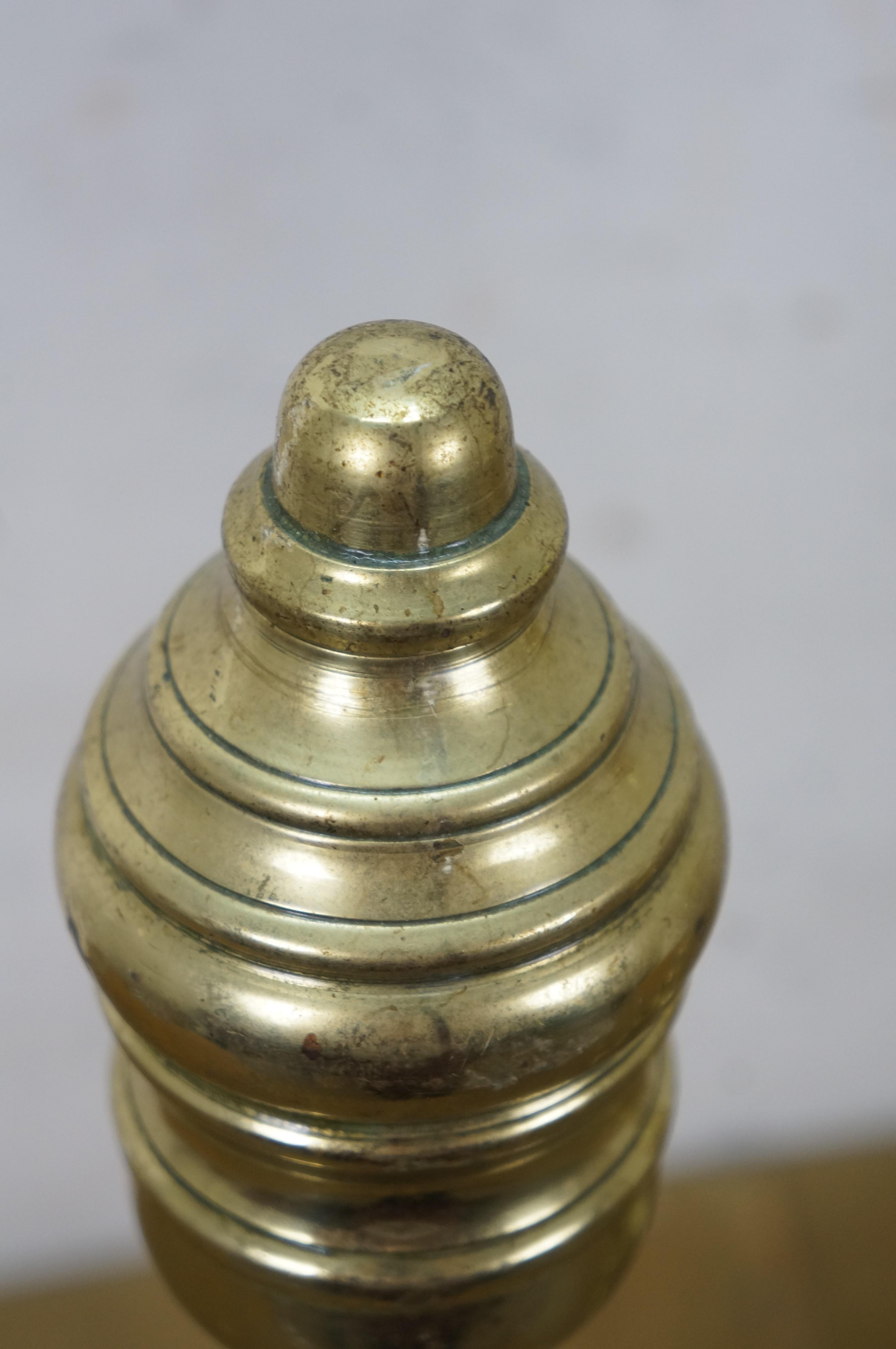 Antique Georgian Colonial Revival Brass Beehive Fire Dog Andirons 20