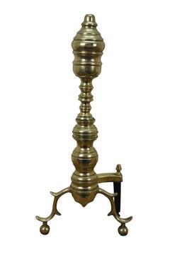 Antique Georgian Colonial Revival Brass Beehive Fire Dog Andirons 20"