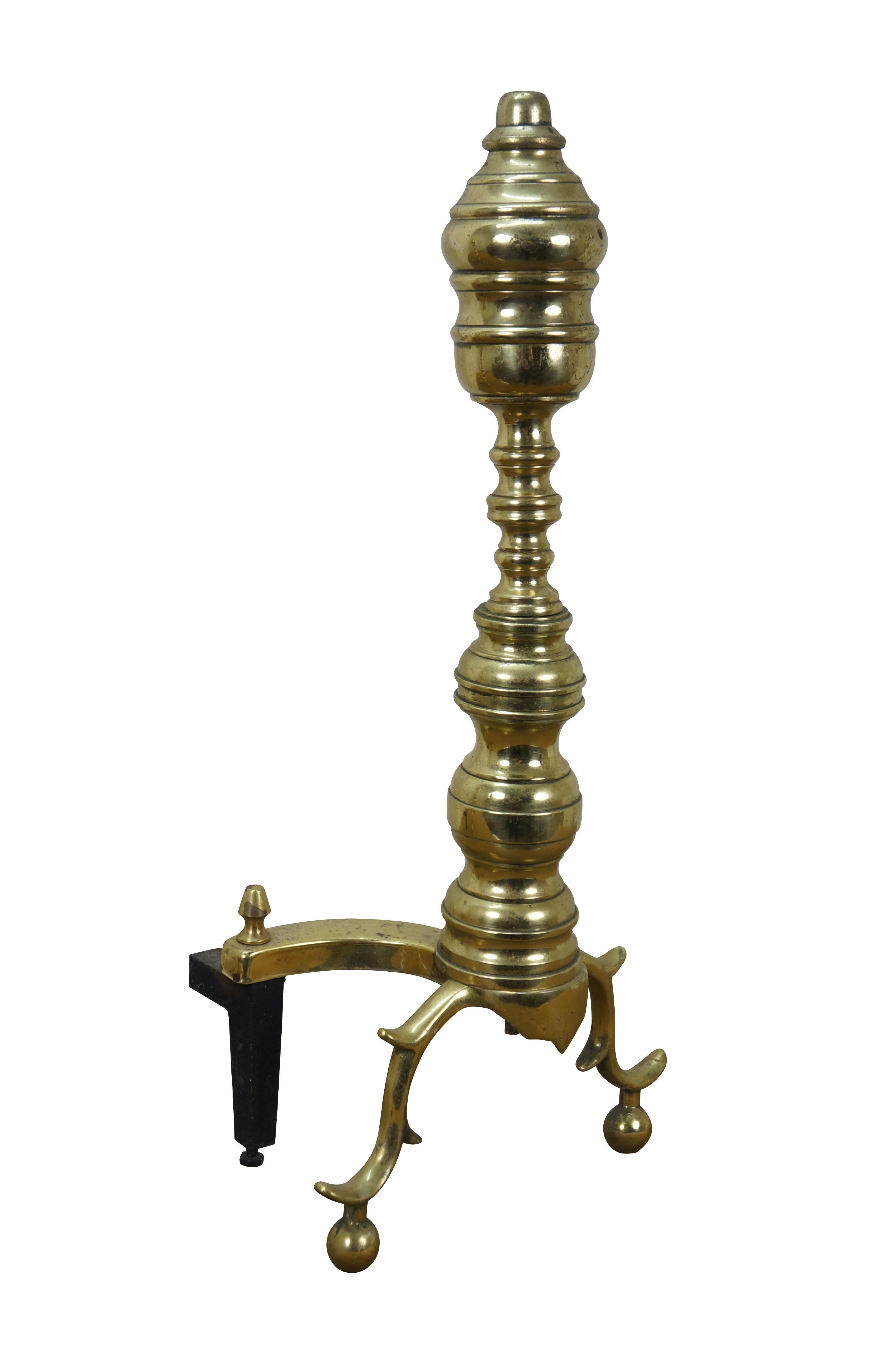 Victorian Antique Georgian Colonial Revival Brass Beehive Fire Dog Andirons 20
