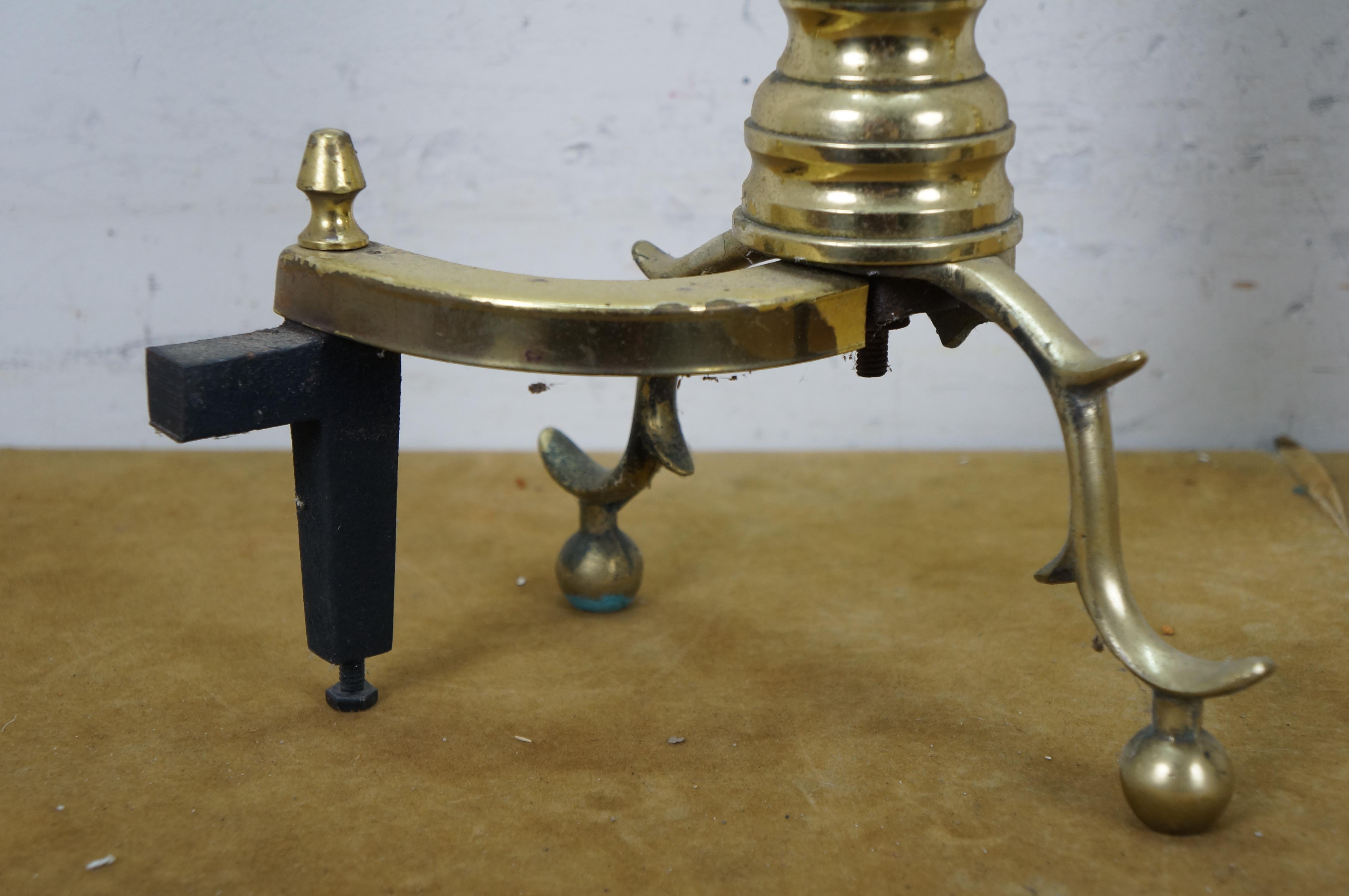 Antique Georgian Colonial Revival Brass Beehive Fire Dog Andirons 20