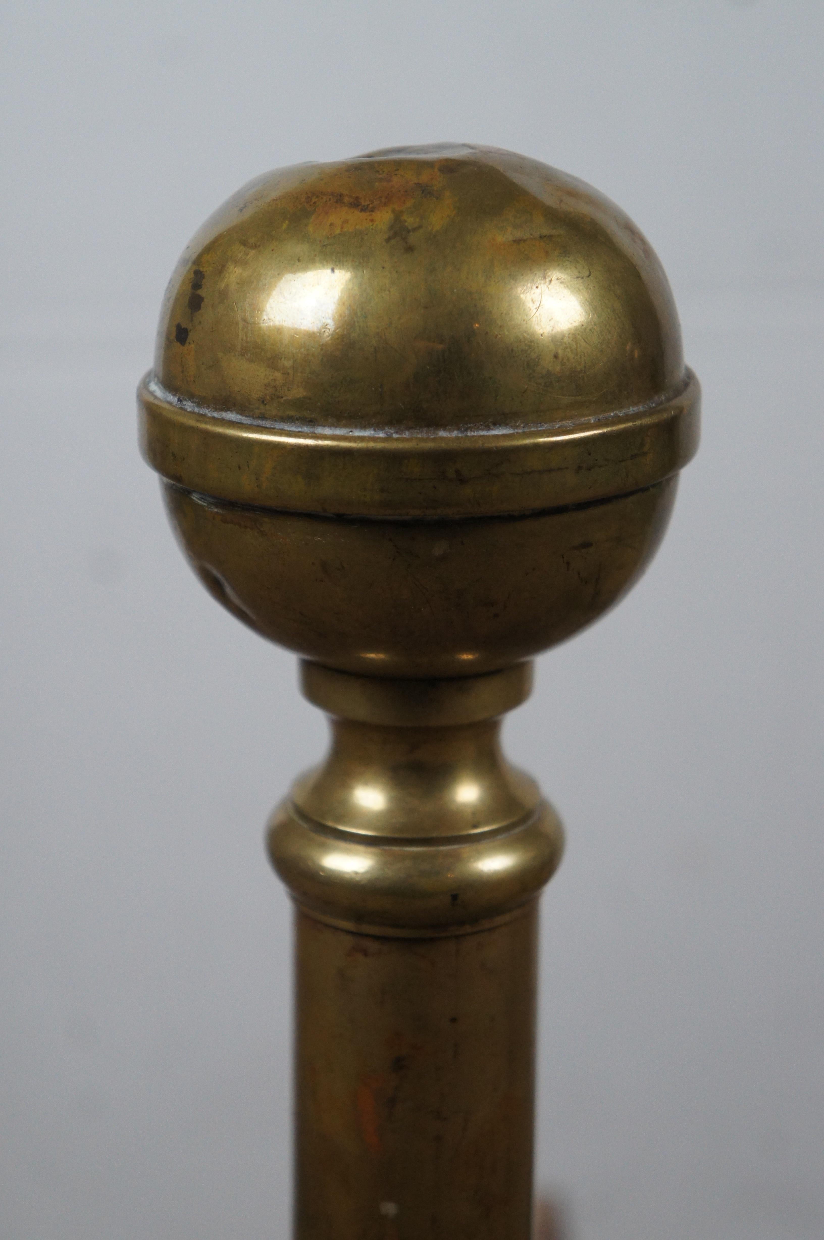 Antique Georgian Colonial Revival Brass Cannon Ball Fireplace Andirons Firedogs 7