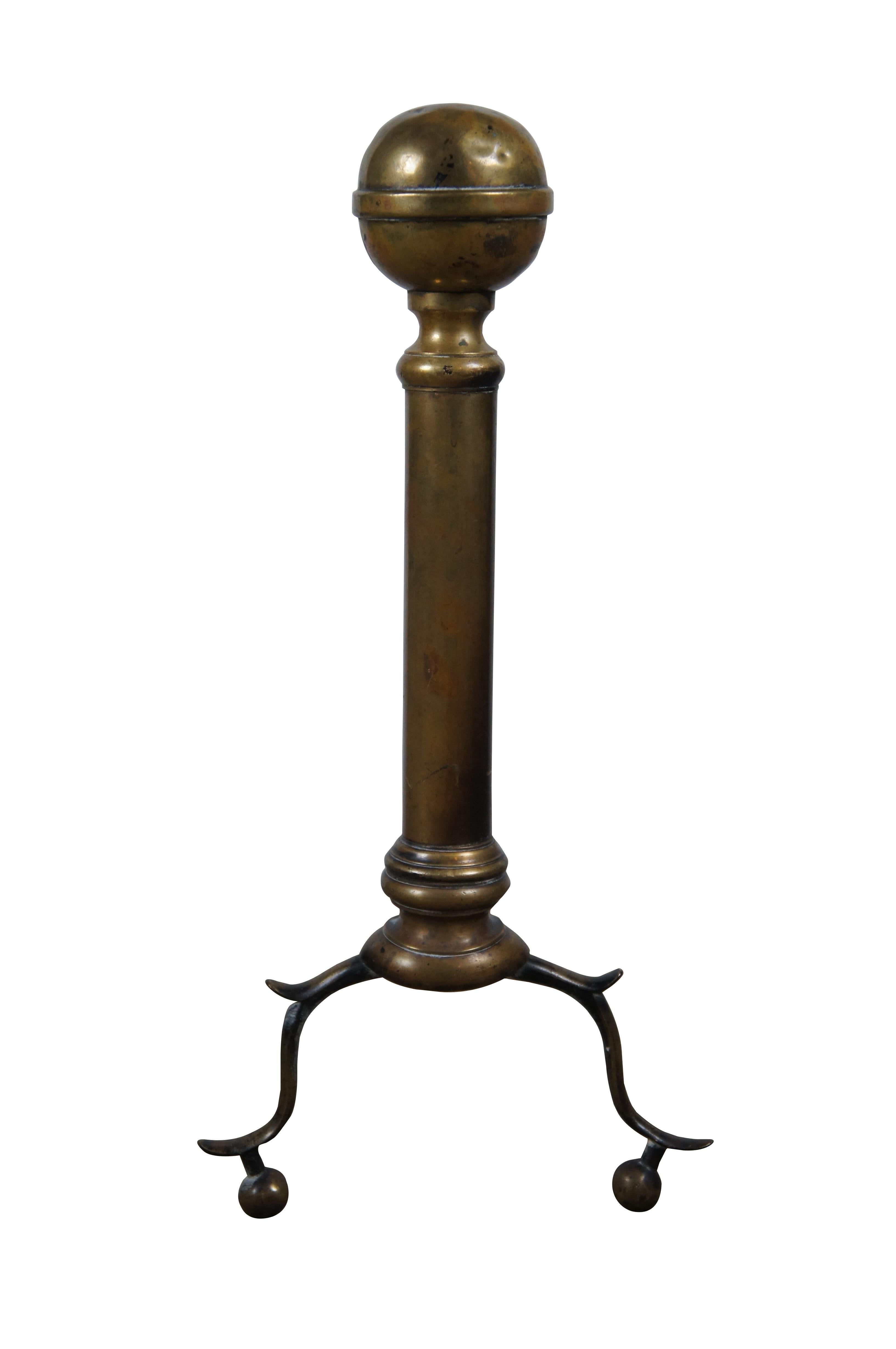 Antique Georgian Colonial Revival Brass Cannon Ball Fireplace Andirons Firedogs In Good Condition In Dayton, OH