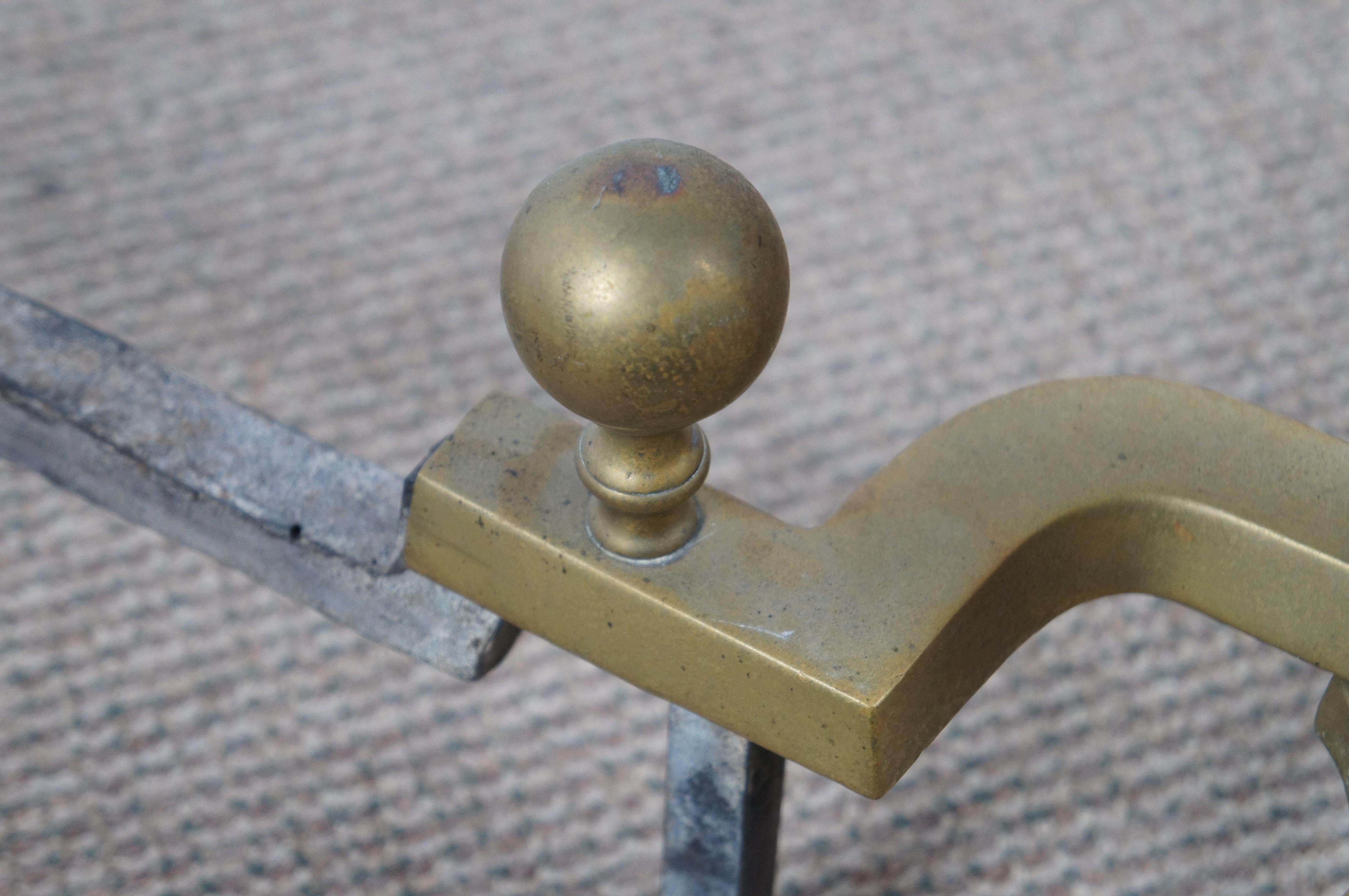Antique Georgian Colonial Revival Brass Cannonball Andirons Fireplace Fire Dogs For Sale 6