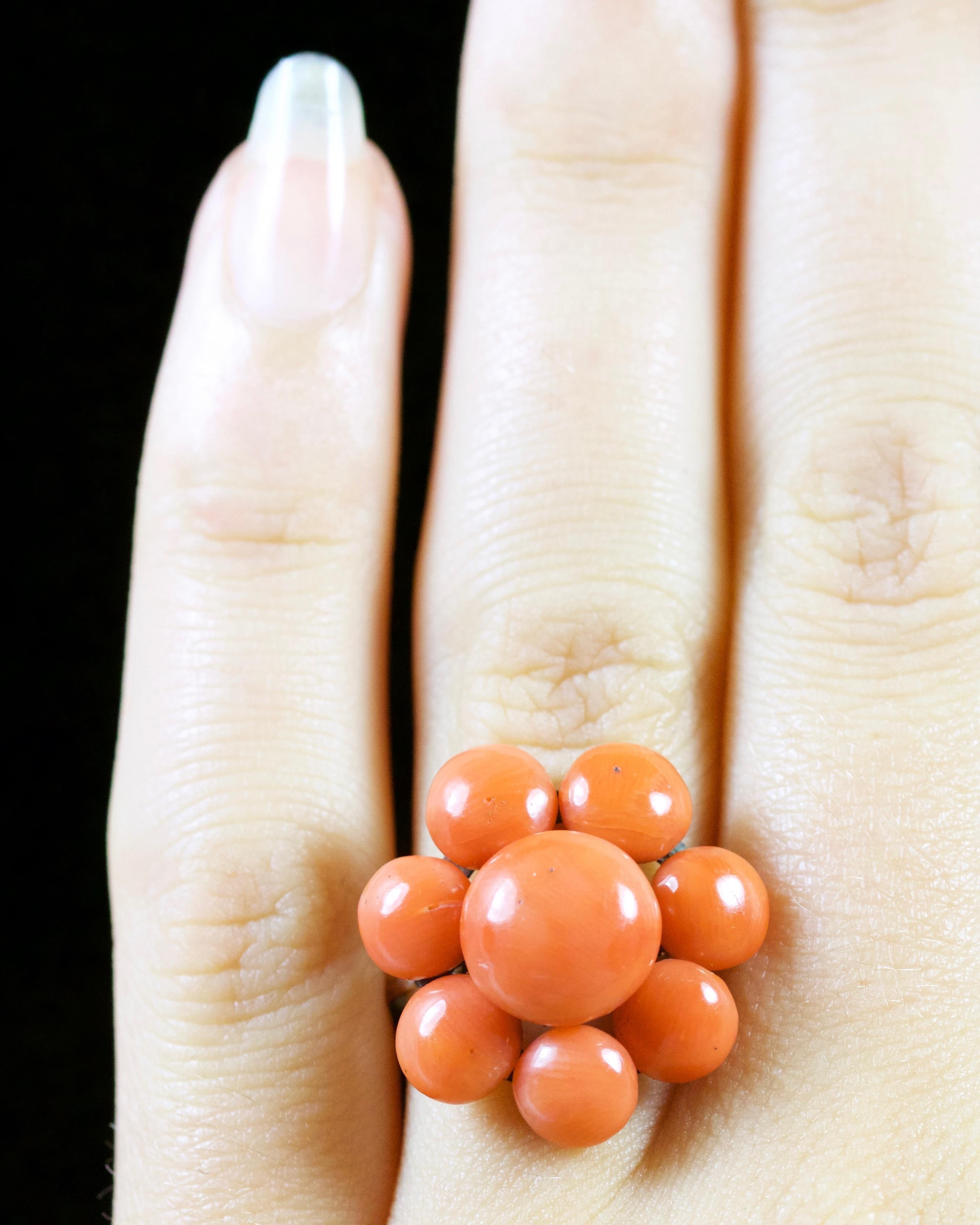 Antique Georgian Coral Cluster Ring 18 Carat Gold, circa 1800 For Sale 3