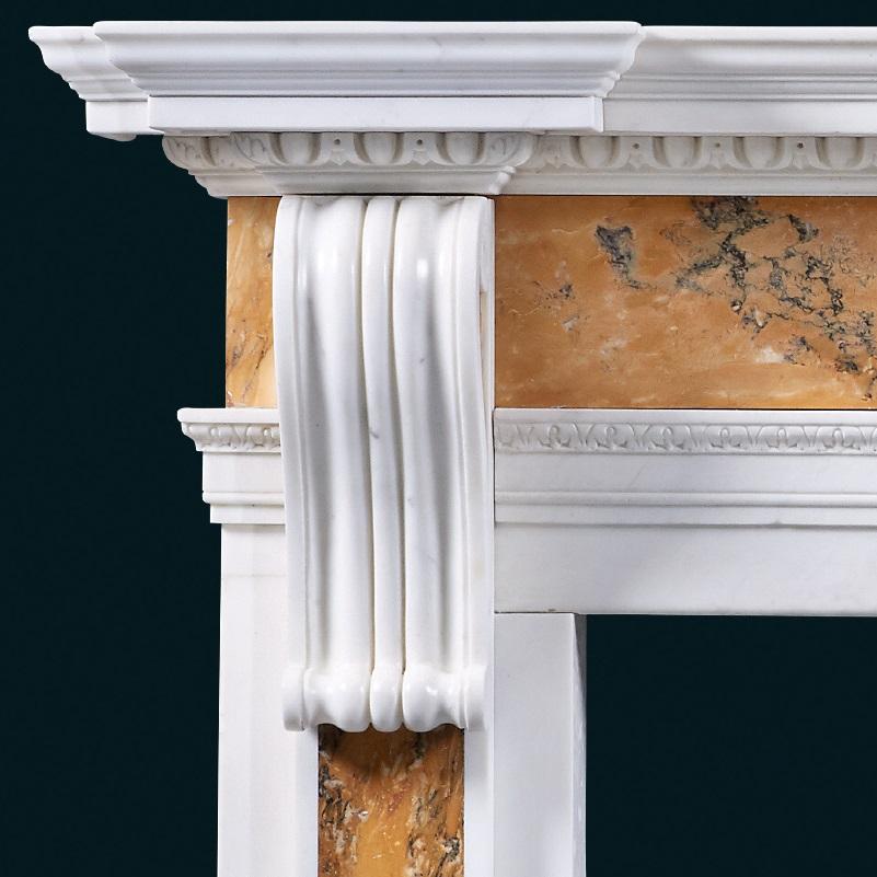 British Antique Georgian Corbel Siena and Statuary Marble Fireplace Mantel For Sale