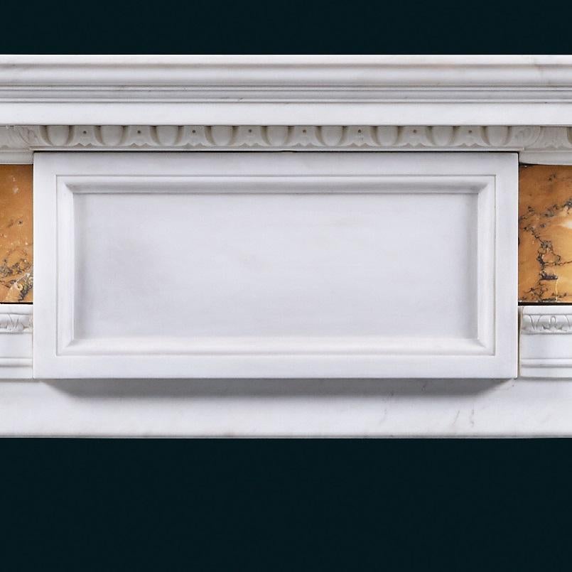 Carved Antique Georgian Corbel Siena and Statuary Marble Fireplace Mantel For Sale
