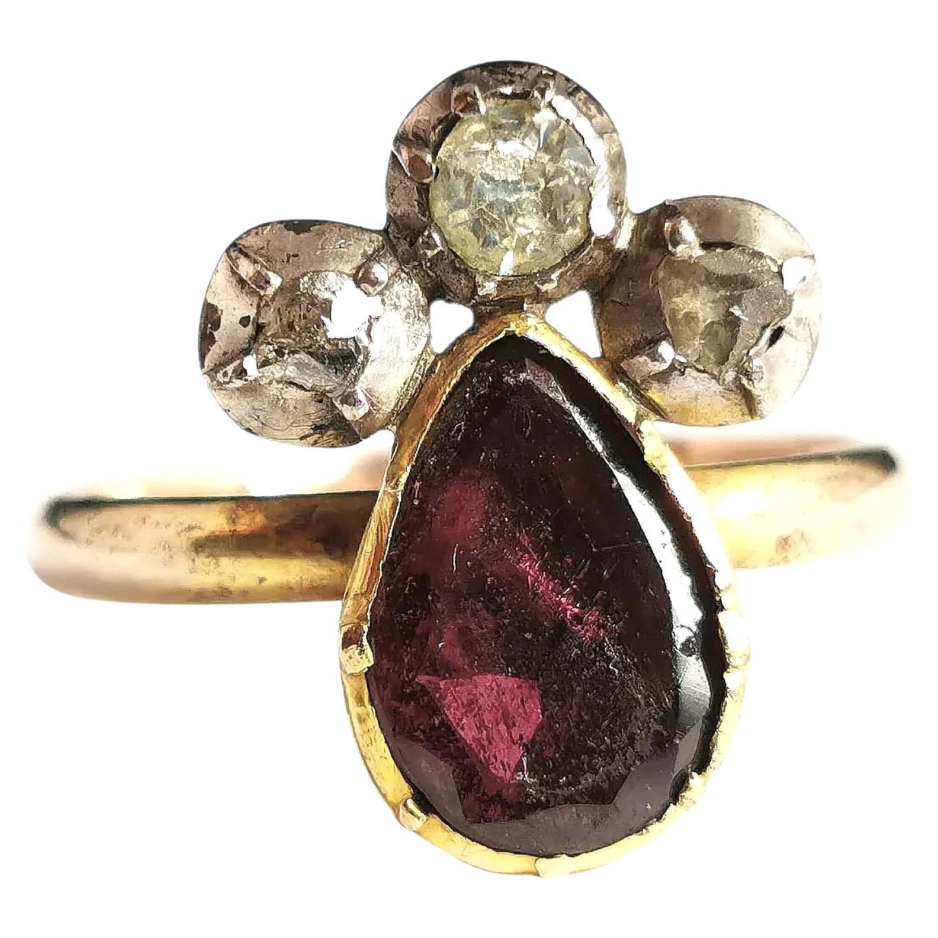 Antique Georgian Crowned Heart Ring, Flat Cut Garnet and Rose Cut Diamond 7