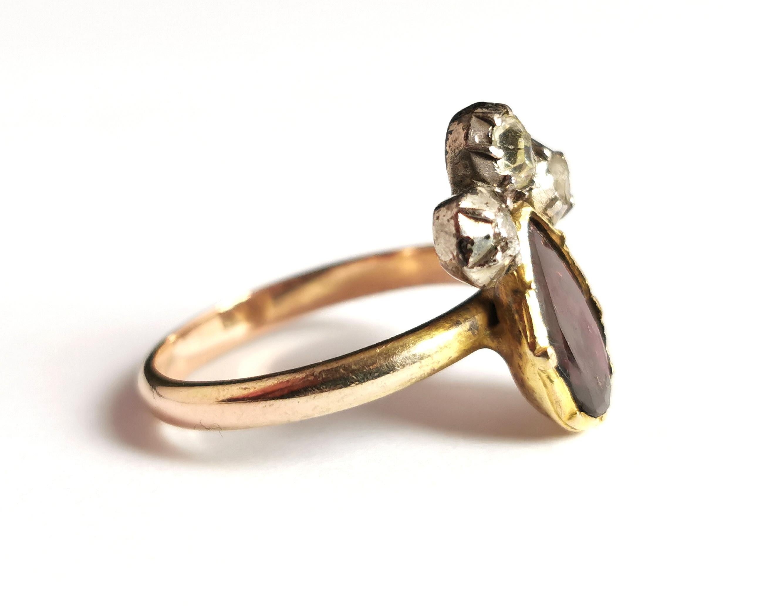Antique Georgian Crowned Heart Ring, Flat Cut Garnet and Rose Cut Diamond 9