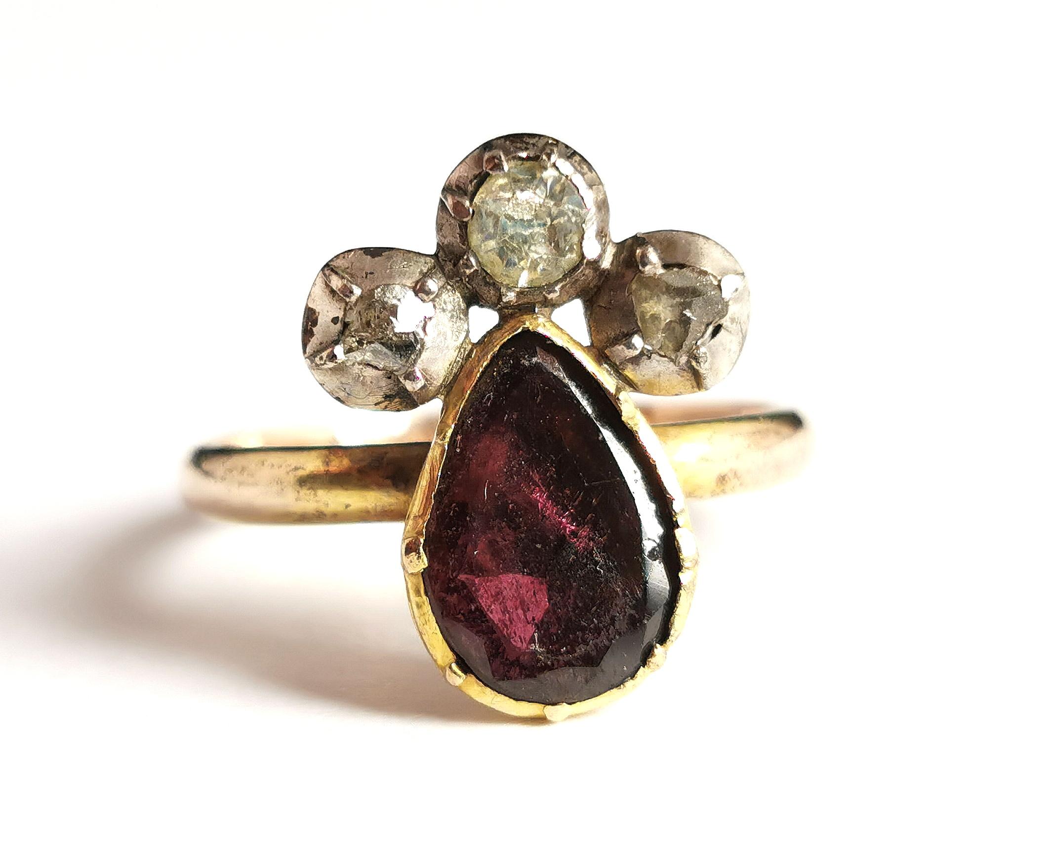 Antique Georgian Crowned Heart Ring, Flat Cut Garnet and Rose Cut Diamond 11