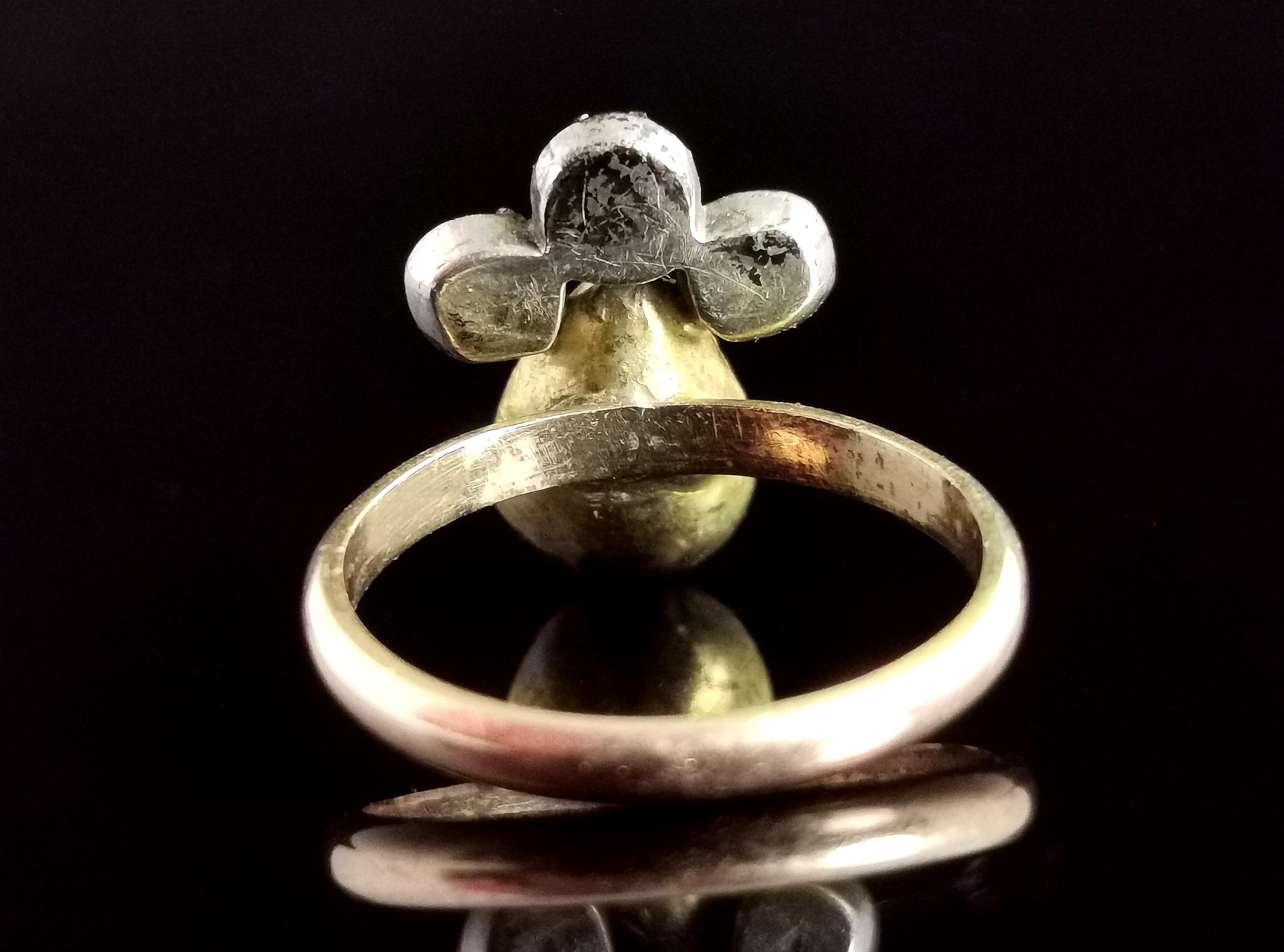 Antique Georgian Crowned Heart Ring, Flat Cut Garnet and Rose Cut Diamond 1