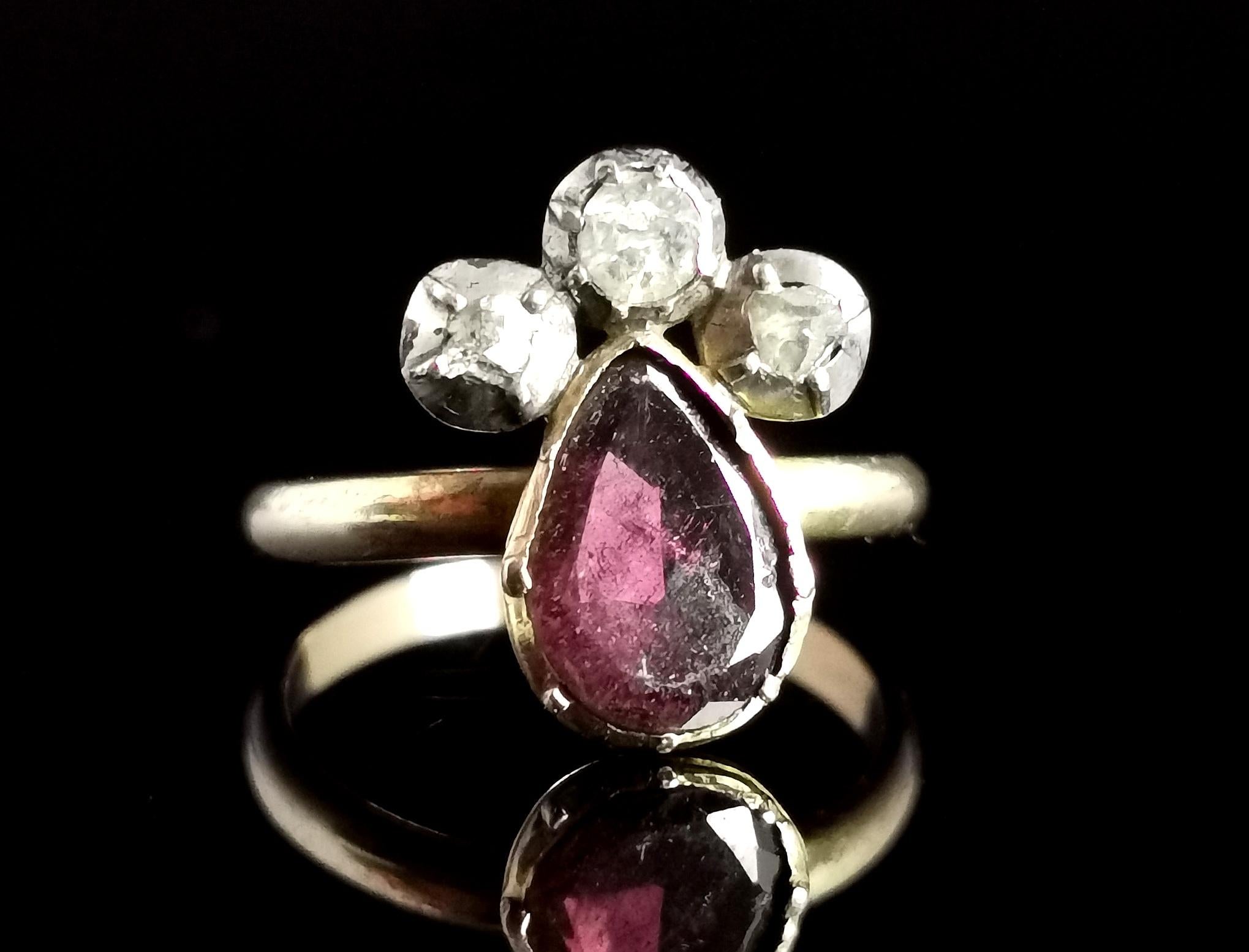 Antique Georgian Crowned Heart Ring, Flat Cut Garnet and Rose Cut Diamond 2