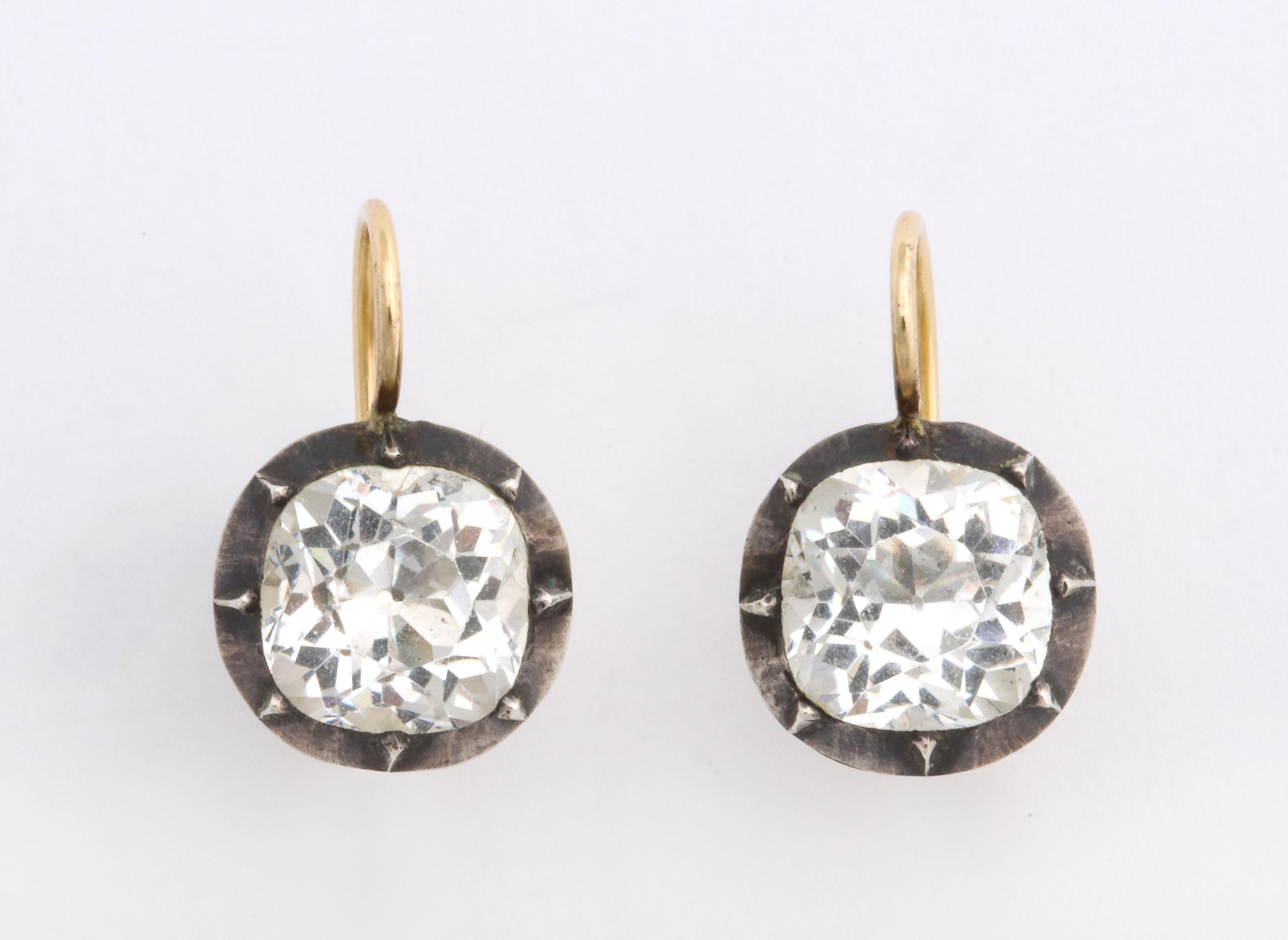 George III Antique Georgian Cushion Cut Paste Ear Drops in Silver and Gold