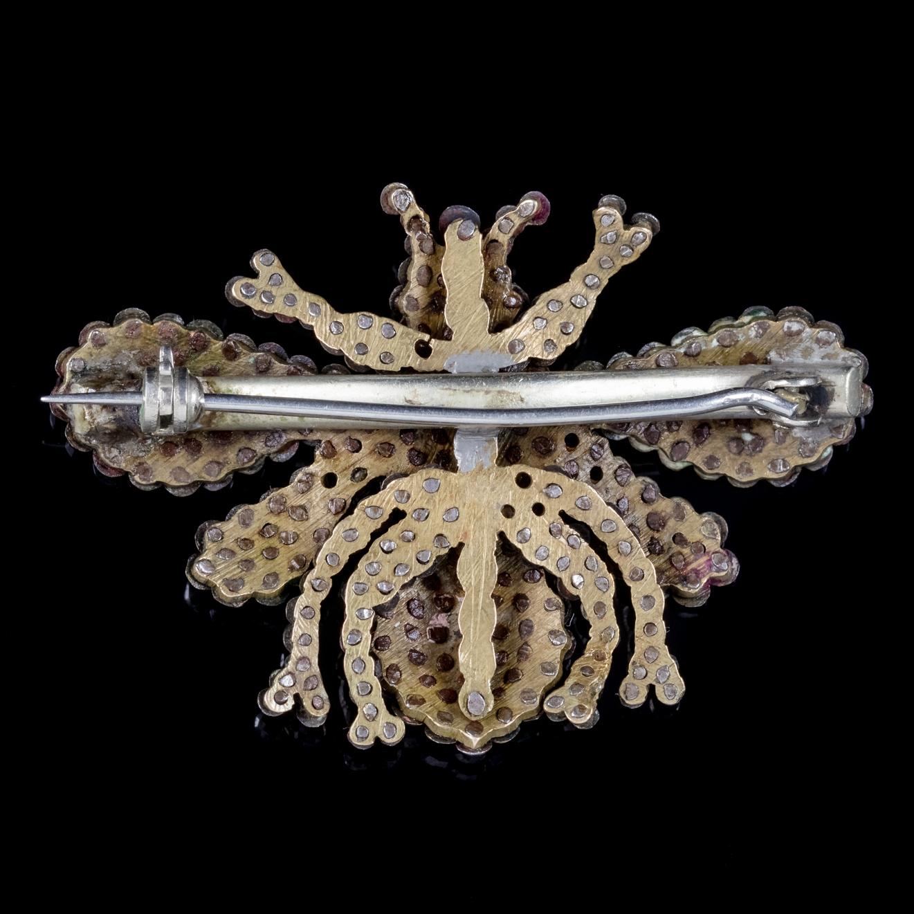 A wonderful antique Georgian bee brooch C. 1790, decorated with sparkling Cut Steel studs throughout the piece. 

Cut-steel jewellery is set with faceted and polished steel studs that resemble gemstones. This type of jewellery was popular during the